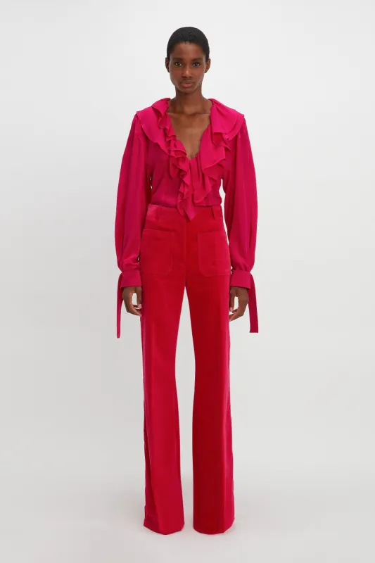 Deep V Ruffled Blouse In Fuschia sold by Victoria Beckham