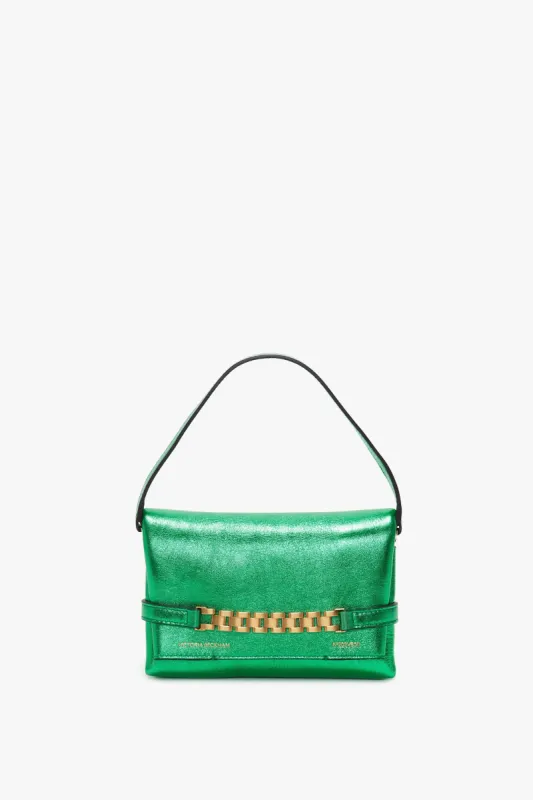 Mini Chain Pouch In Metallic Green Leather sold by Victoria Beckham