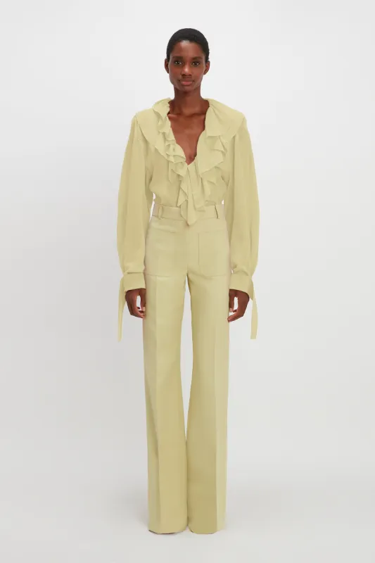 Deep V Ruffled Blouse In Lemon sold by Victoria Beckham