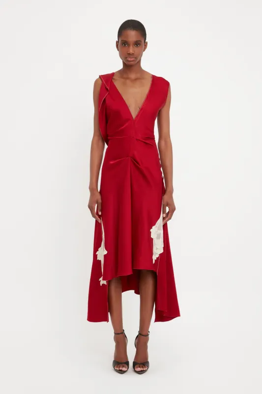 Draped Lace Midi Dress In Poppy Red sold by Victoria Beckham