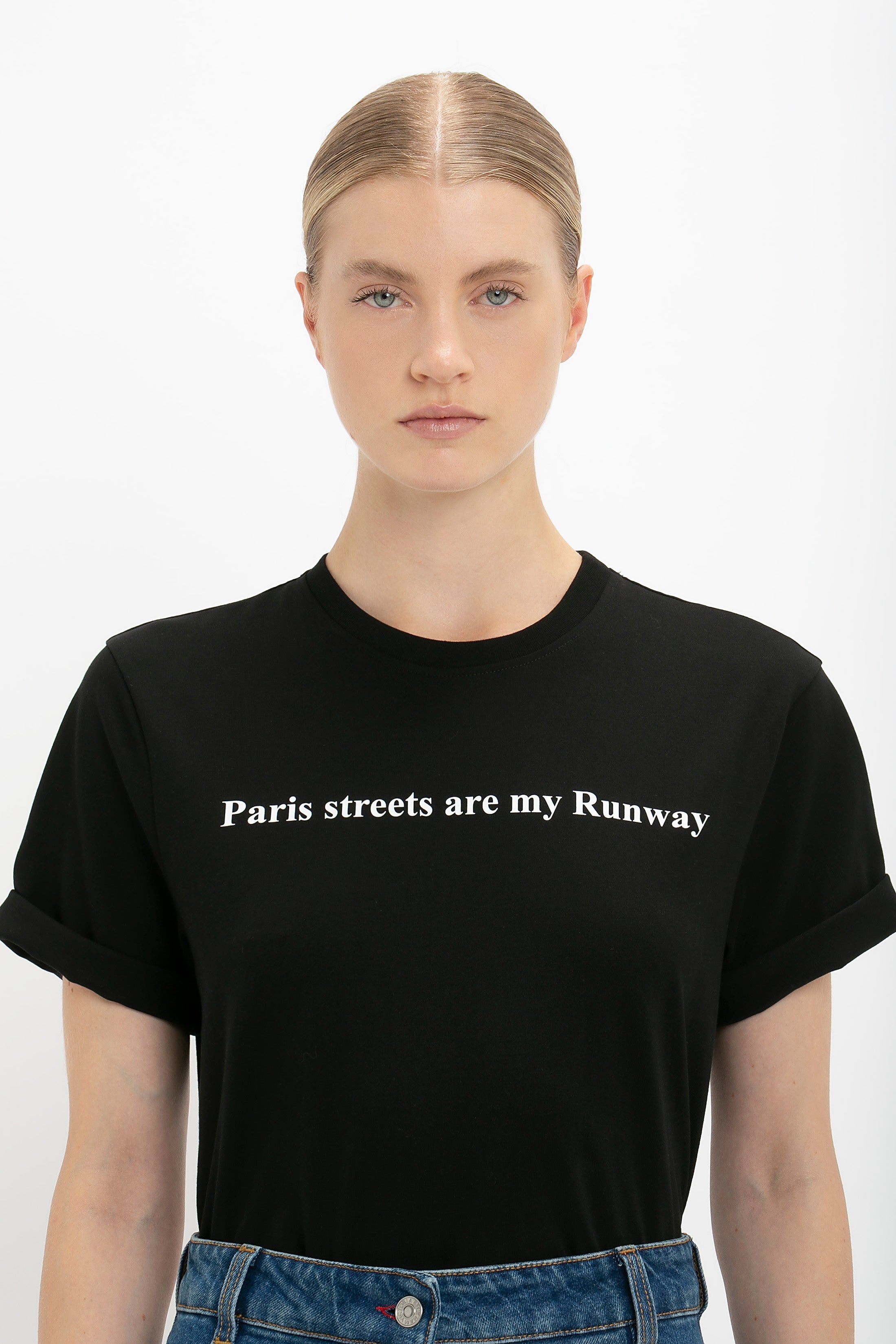 PARIS STREETS ARE MY RUNWAY T-shirt in Black sold by Victoria Beckham product image thumbnail 3