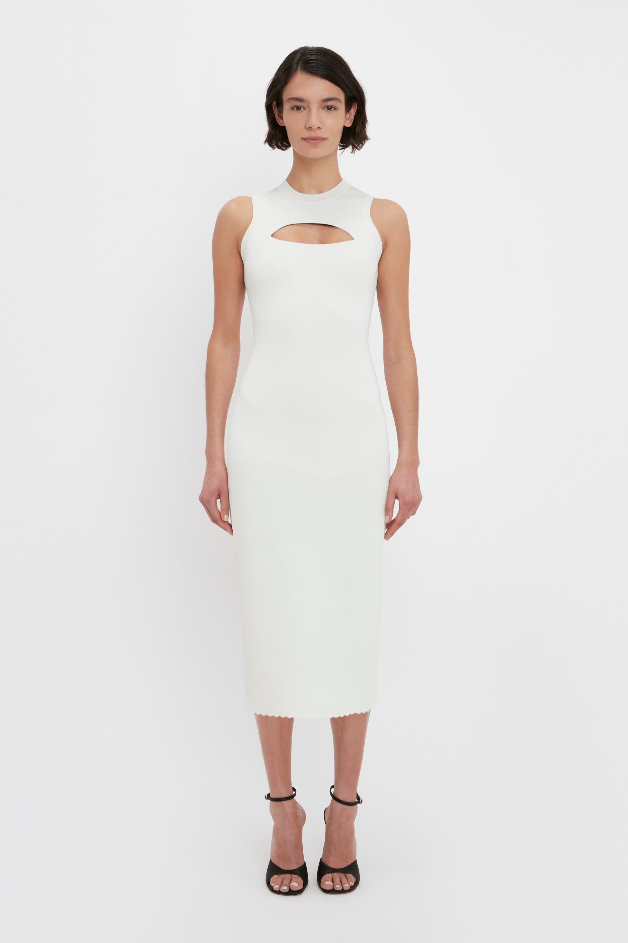 VB Body Slash Front Midi Dress In White sold by Victoria Beckham