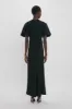 Gathered V-Neck Midi Dress in Black sold by Victoria Beckham