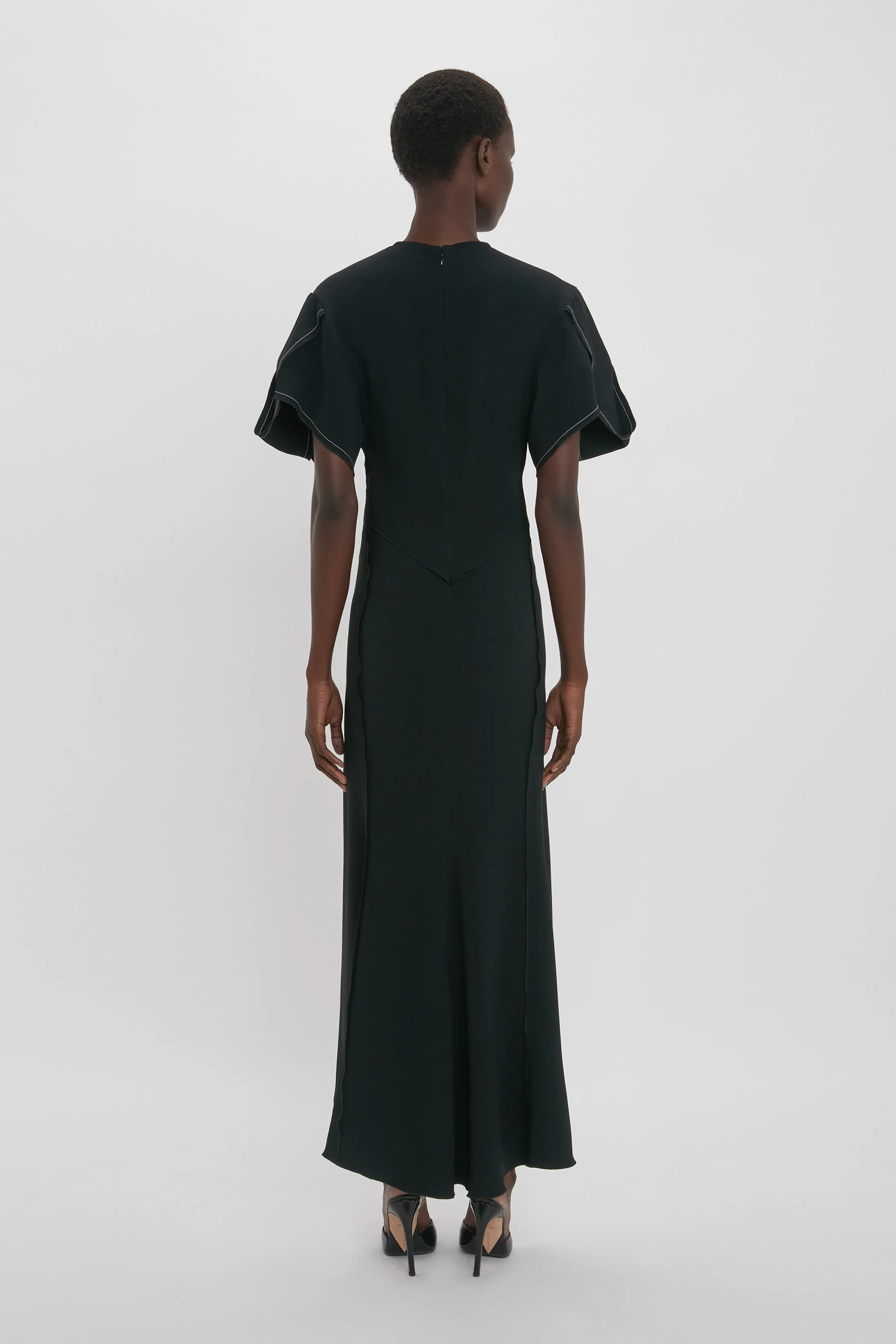 Gathered V-Neck Midi Dress in Black sold by Victoria Beckham product image thumbnail 3