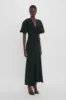 Gathered V-Neck Midi Dress in Black sold by Victoria Beckham