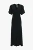 Gathered V-Neck Midi Dress in Black sold by Victoria Beckham