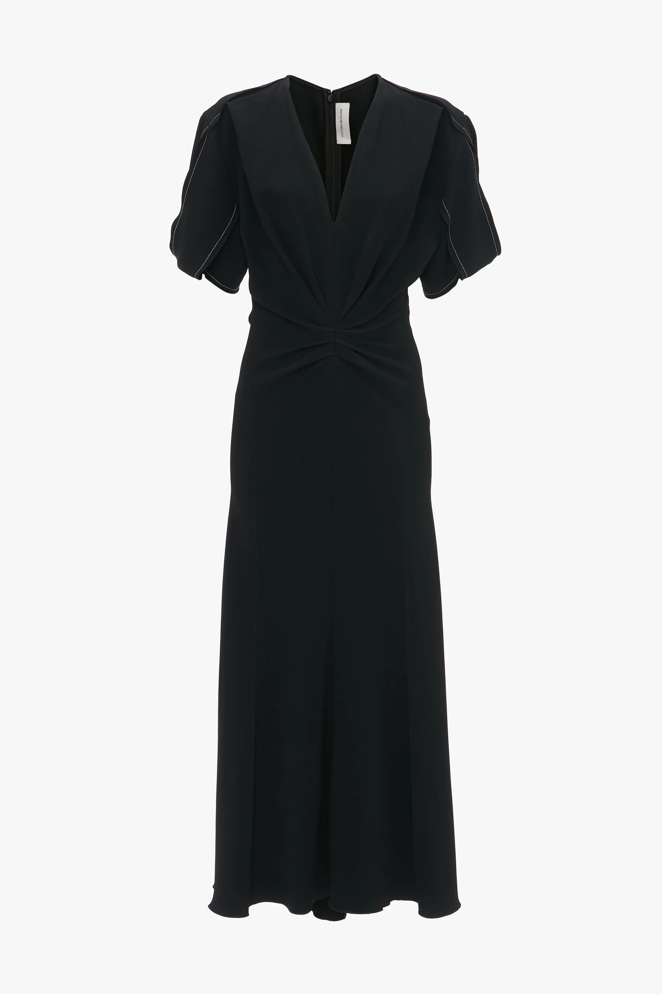 Gathered V-Neck Midi Dress in Black sold by Victoria Beckham product image thumbnail 4