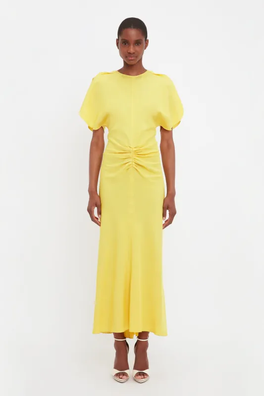 Gathered Waist Midi Dress In Sunflower sold by Victoria Beckham