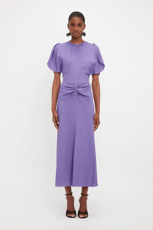 ワンピース VICTORIA BECKHAM FUCHSIA PINK MIDI DRESS WITH GATHERED WAIST Victoria Beckham Fuchsia Pink Midi Dress With Gathered Waist
