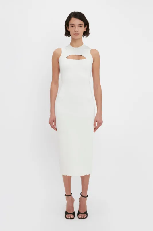 VB Body Slash Front Midi Dress In White made by Victoria Beckham