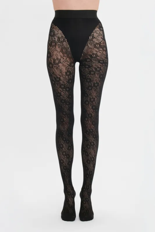 VB Monogram Lace Tights In Black sold by Victoria Beckham