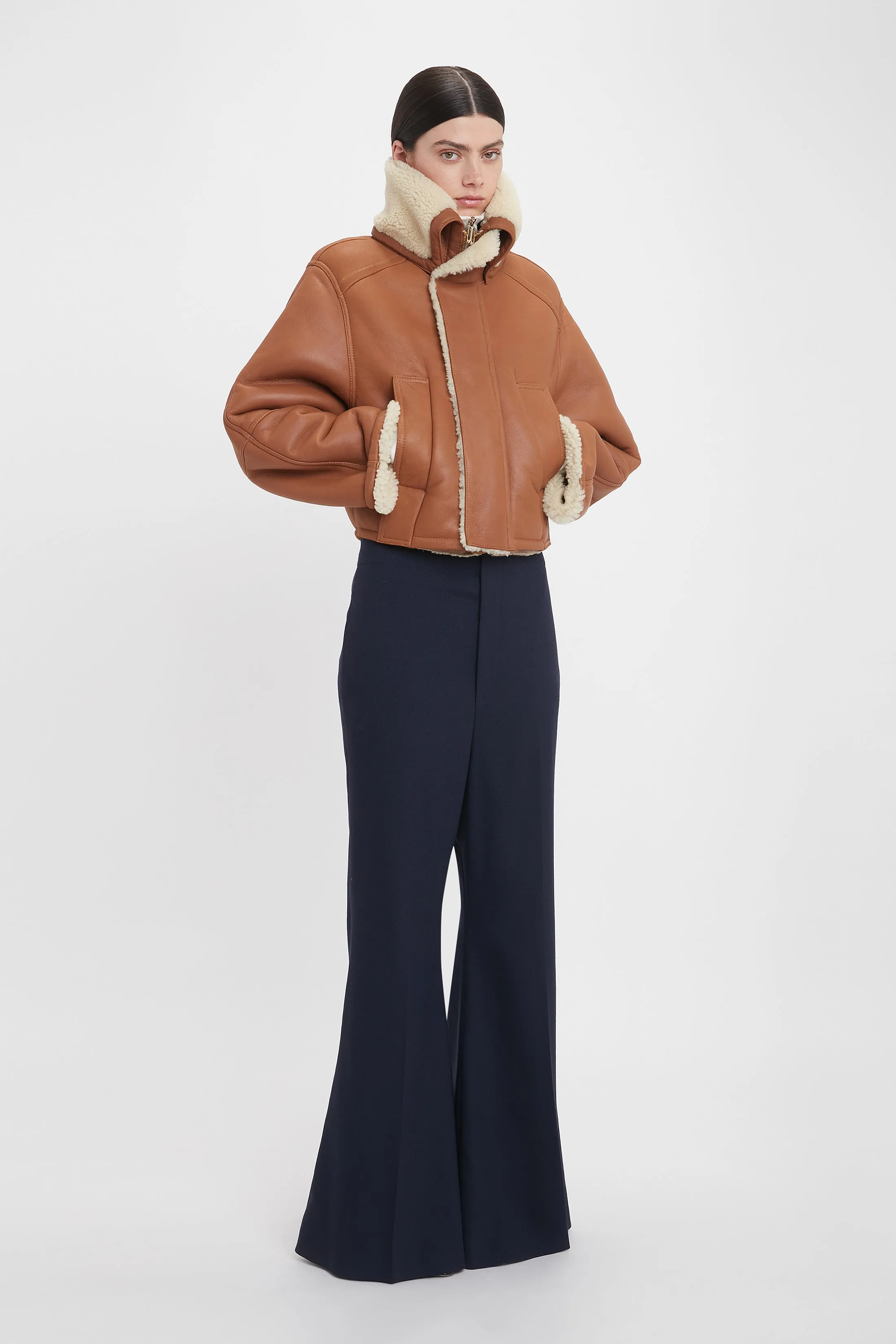 Shearling Pea Coat In Tan-Cream sold by Victoria Beckham product image thumbnail 2