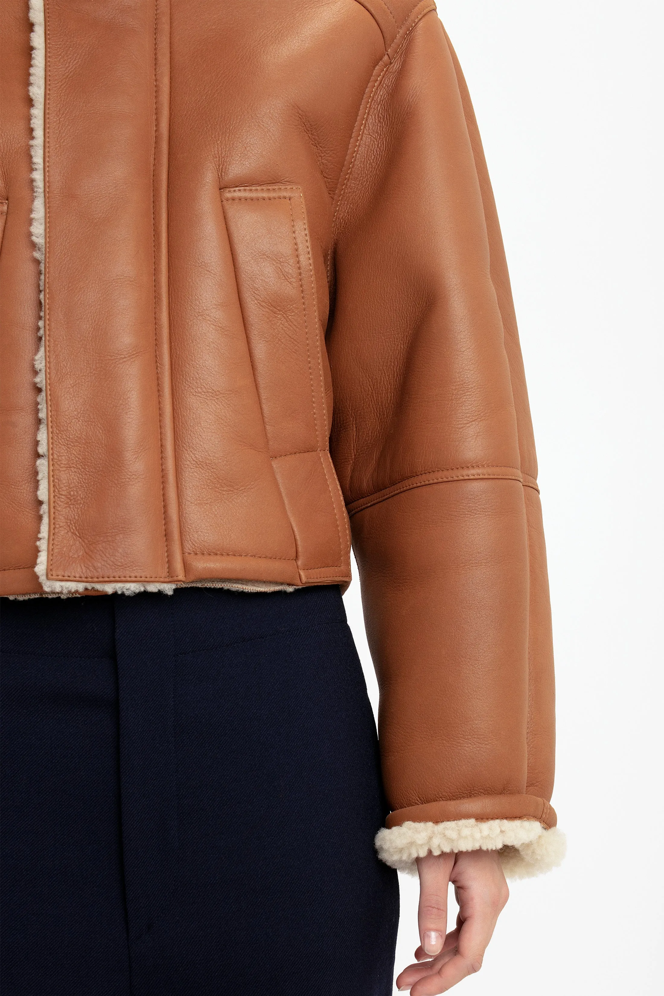 Shearling Pea Coat In Tan-Cream sold by Victoria Beckham product image thumbnail 4