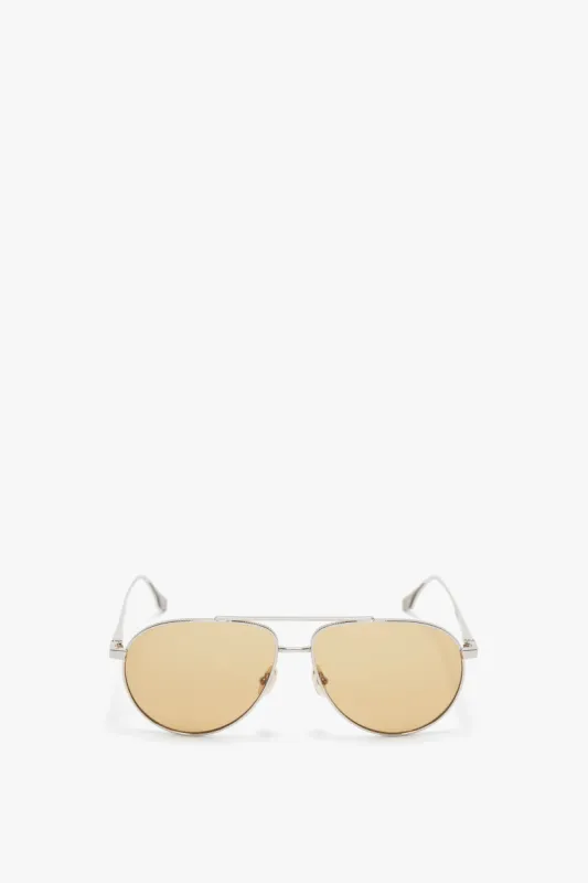 V Metal Pilot Sunglasses In Silver-Brown sold by Victoria Beckham