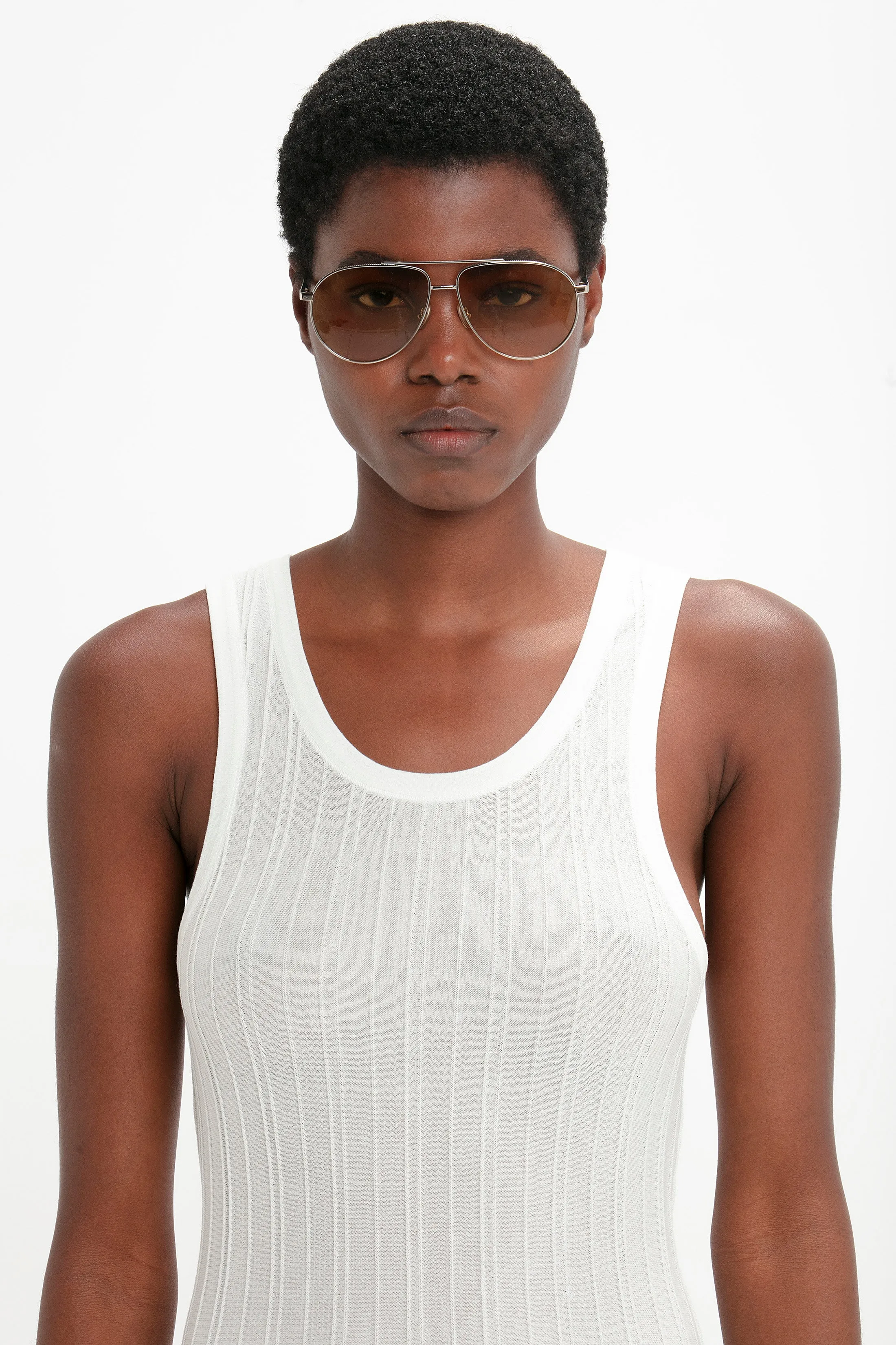 V Metal Pilot Sunglasses In Silver-Brown sold by Victoria Beckham product image thumbnail 3