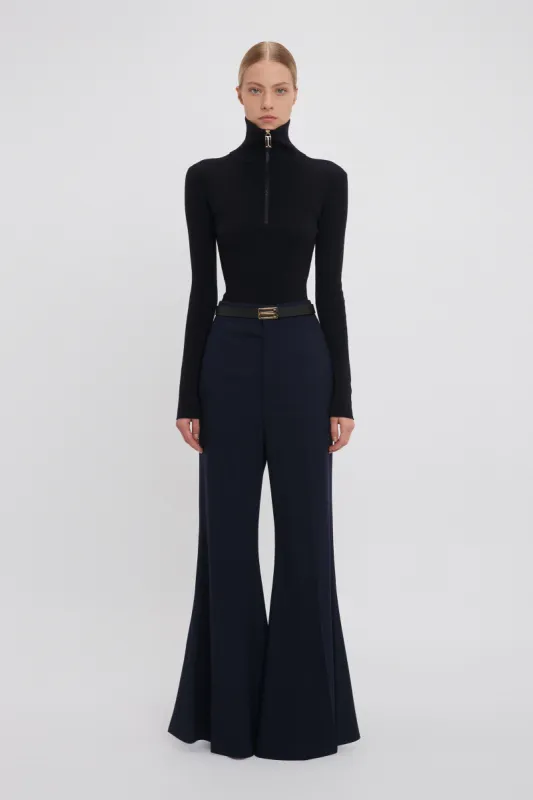 Half Zip High Neck Top In Ink Blue sold by Victoria Beckham