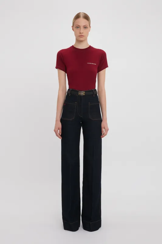 Shrunken Logo Tee In Oxblood sold by Victoria Beckham