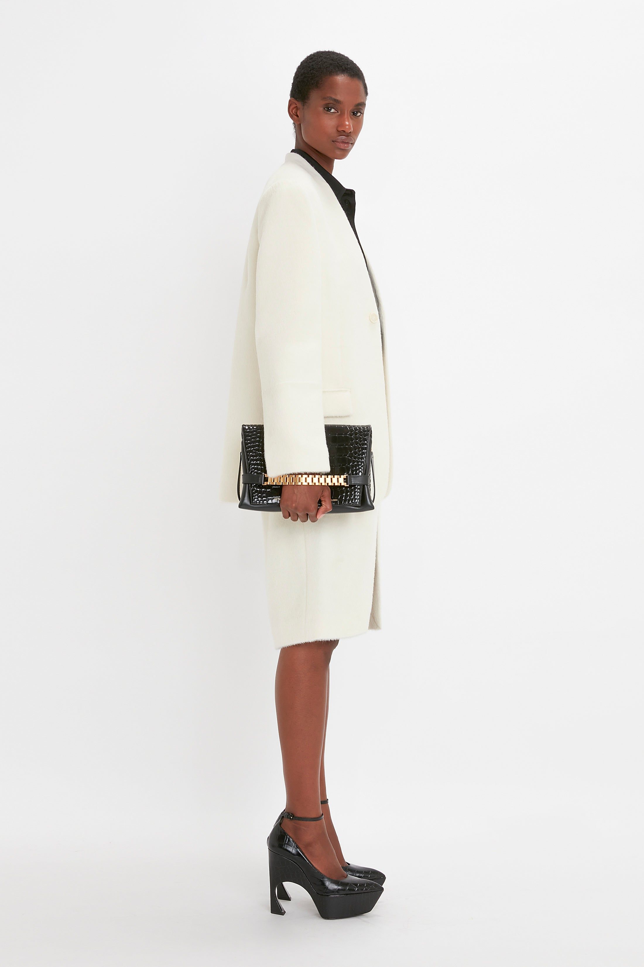 Hidden Lapel Single Breasted Jacket In Ivory sold by Victoria Beckham product image thumbnail 4