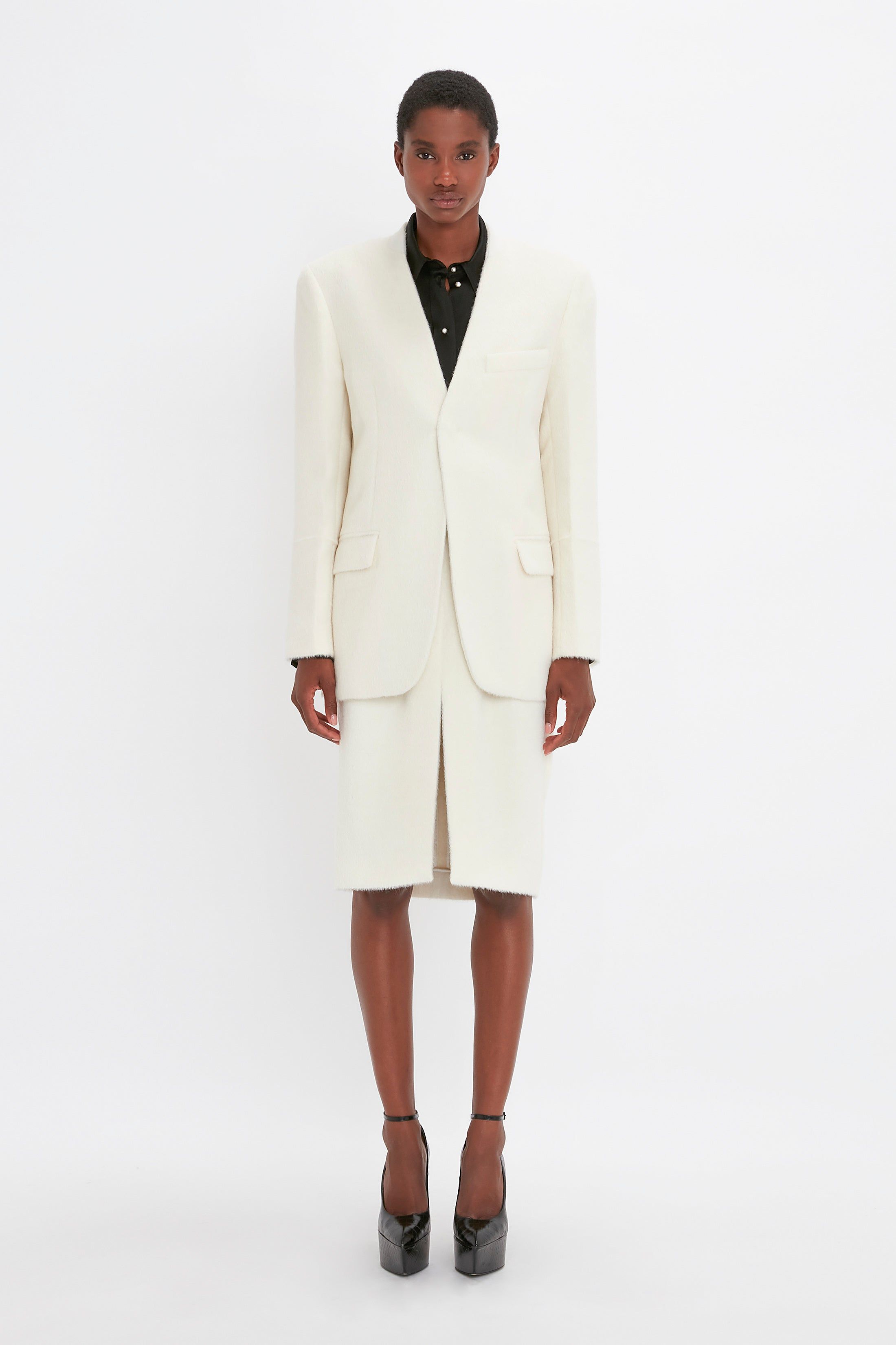 Hidden Lapel Single Breasted Jacket In Ivory sold by Victoria Beckham