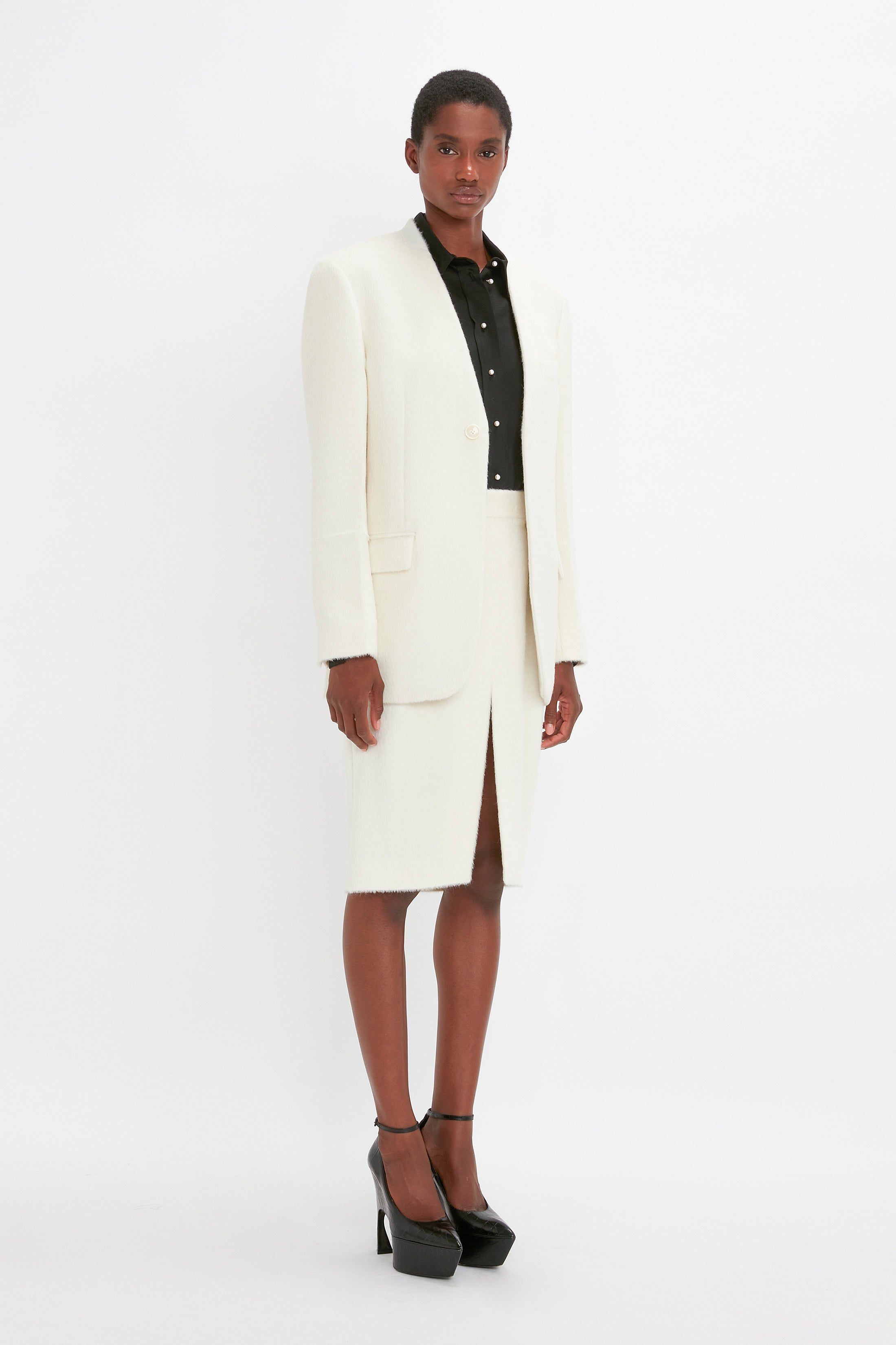 Hidden Lapel Single Breasted Jacket In Ivory sold by Victoria Beckham product image thumbnail 2