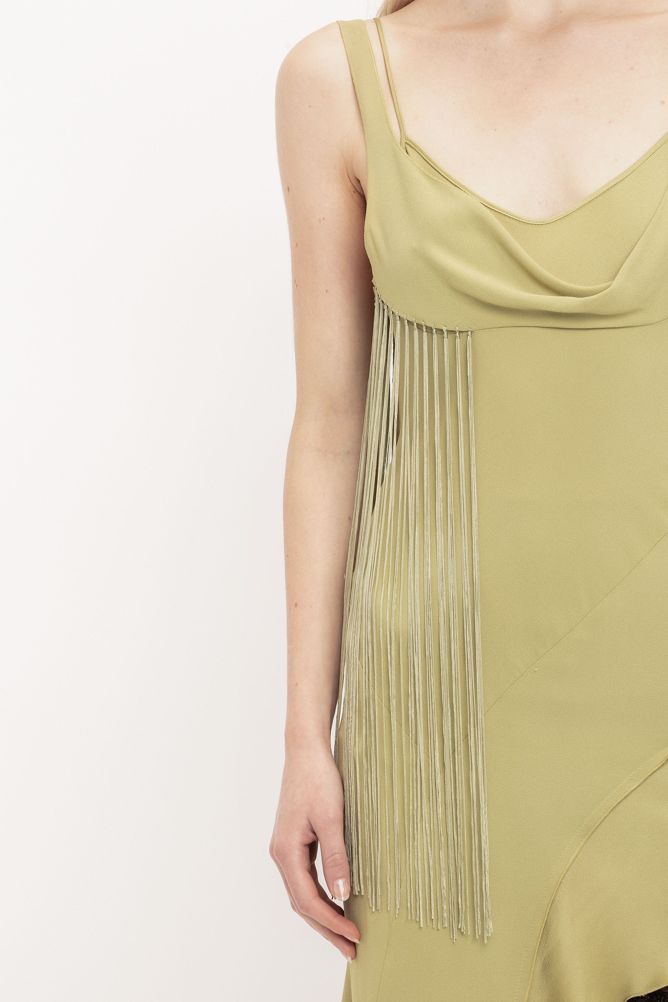 Asymmetric Fringe Mini Dress In Pear Green sold by Victoria Beckham product image thumbnail 8