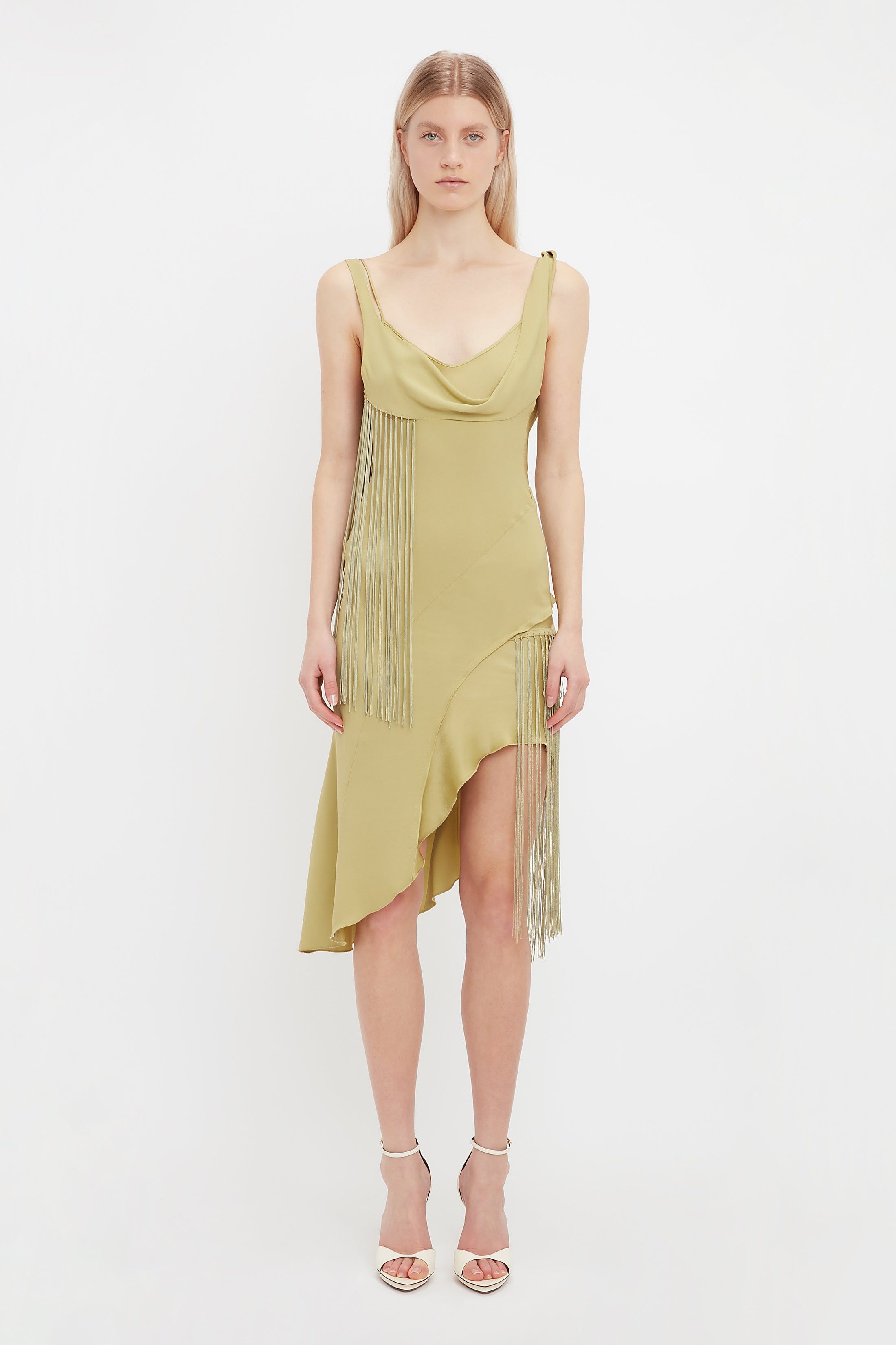 Asymmetric Fringe Mini Dress In Pear Green sold by Victoria Beckham product image thumbnail 2