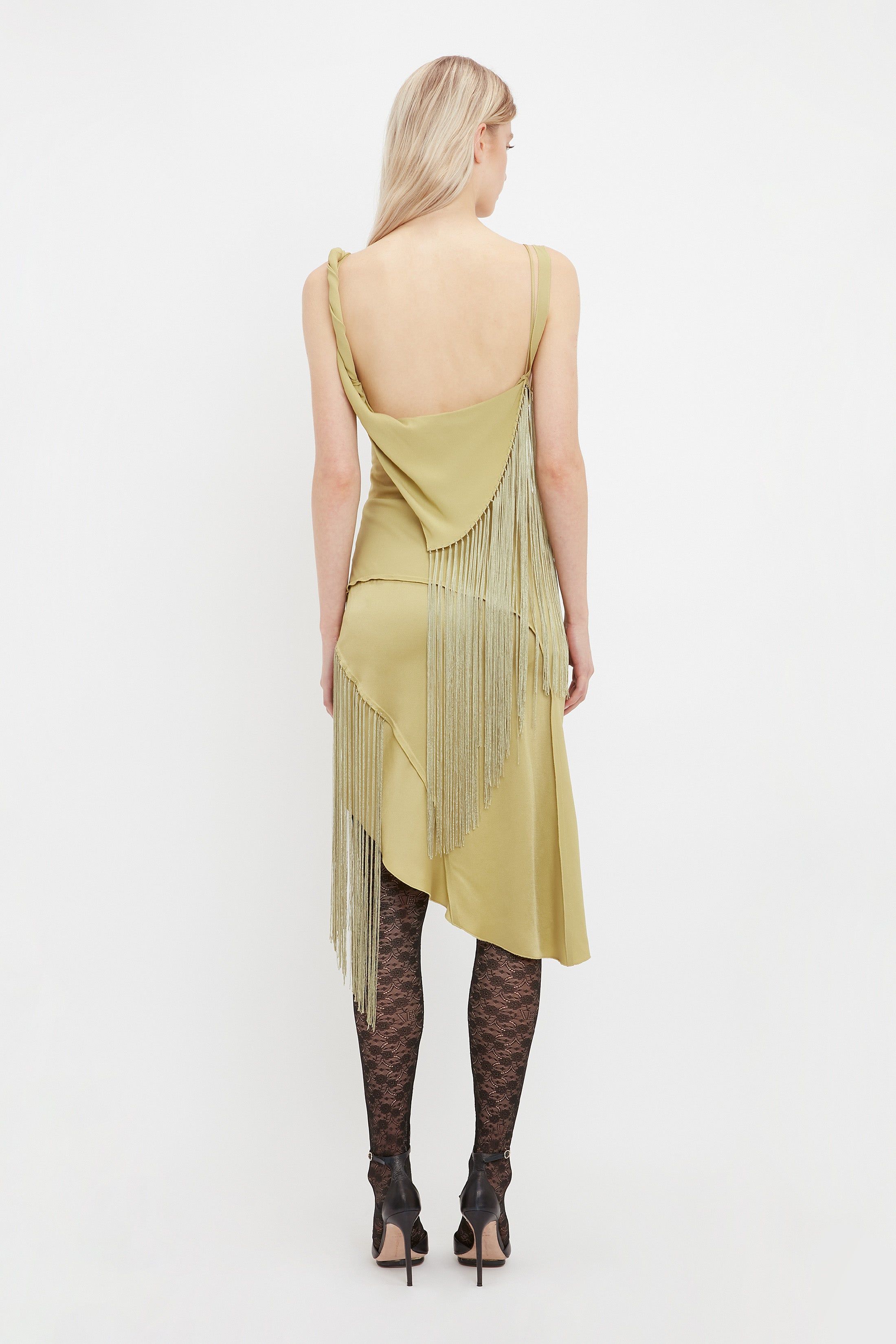 Asymmetric Fringe Mini Dress In Pear Green sold by Victoria Beckham product image thumbnail 5