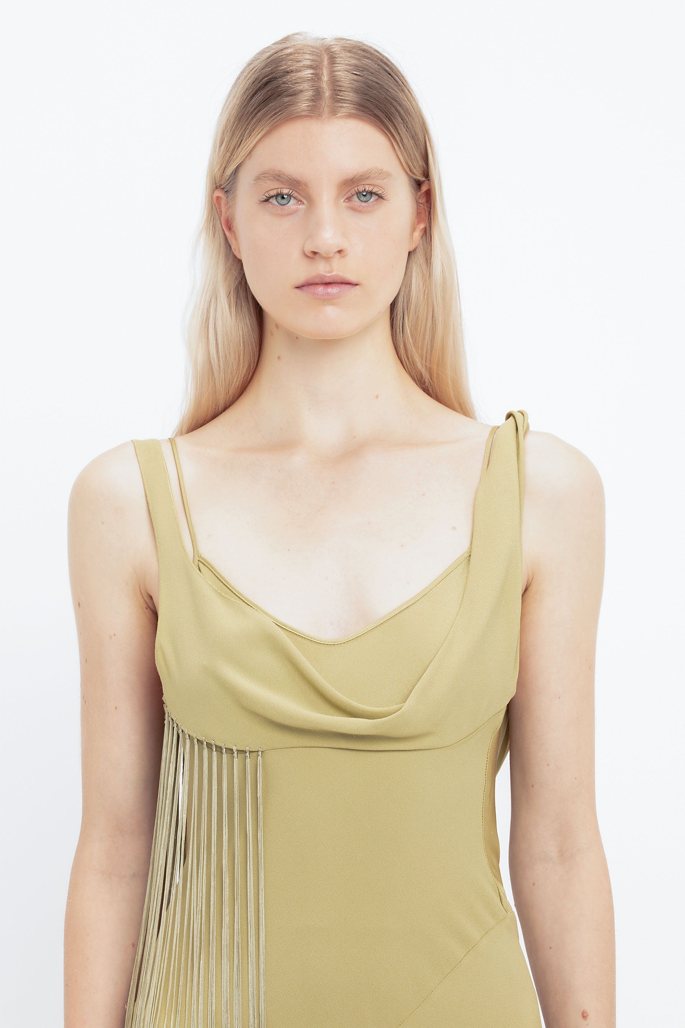 Asymmetric Fringe Mini Dress In Pear Green sold by Victoria Beckham product image thumbnail 6