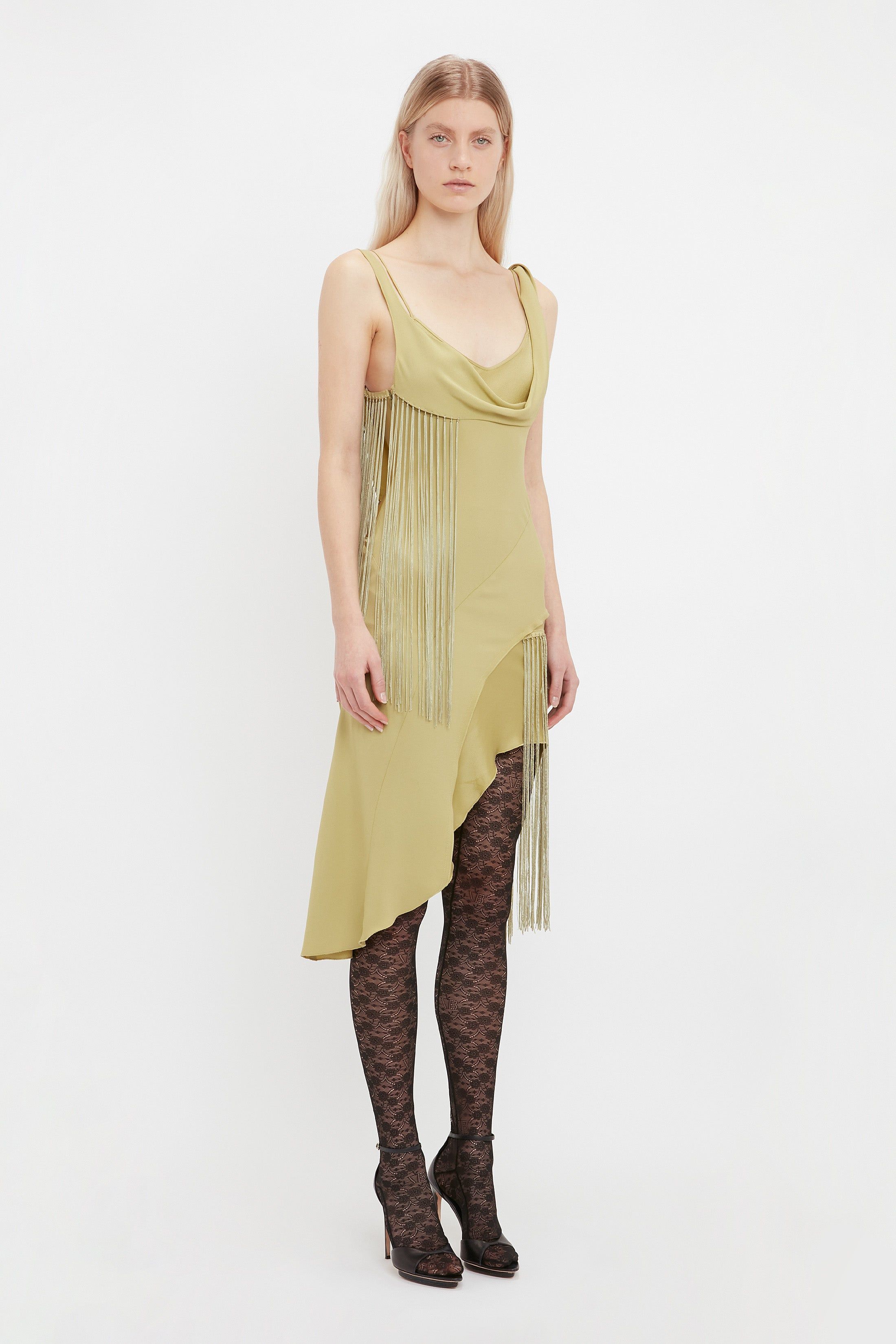 Asymmetric Fringe Mini Dress In Pear Green sold by Victoria Beckham product image thumbnail 3