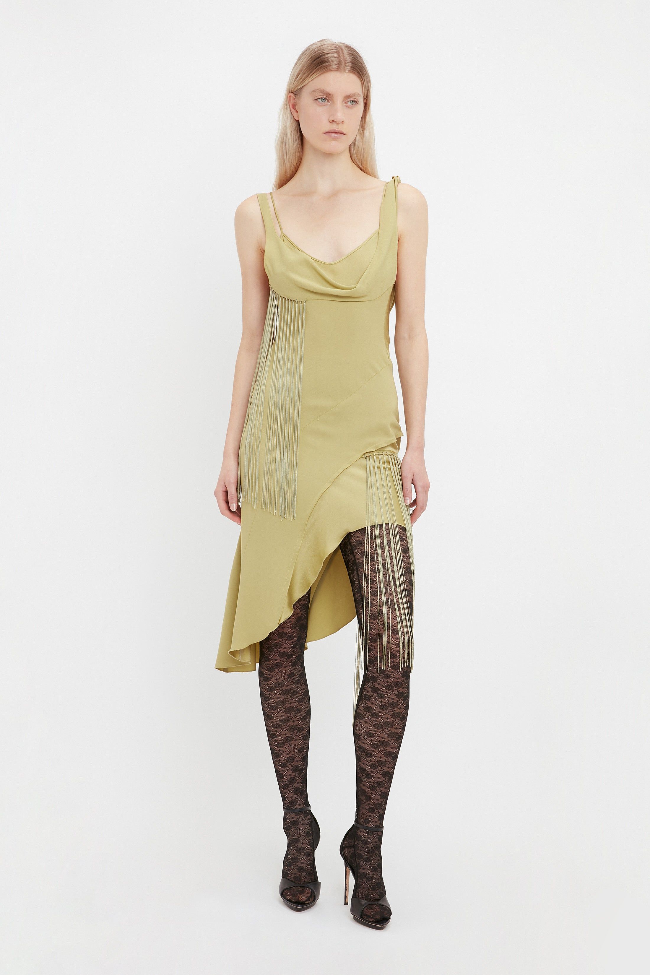 Asymmetric Fringe Mini Dress In Pear Green sold by Victoria Beckham product image thumbnail 4