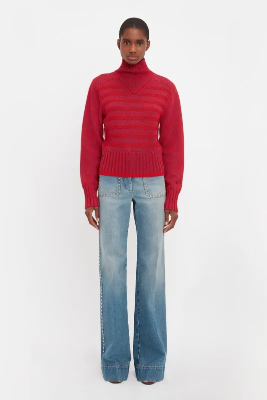 Ribbed Detail Polo Neck In Red sold by Victoria Beckham