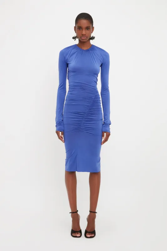 Long Sleeve Wrap Dress In Iris Blue sold by Victoria Beckham