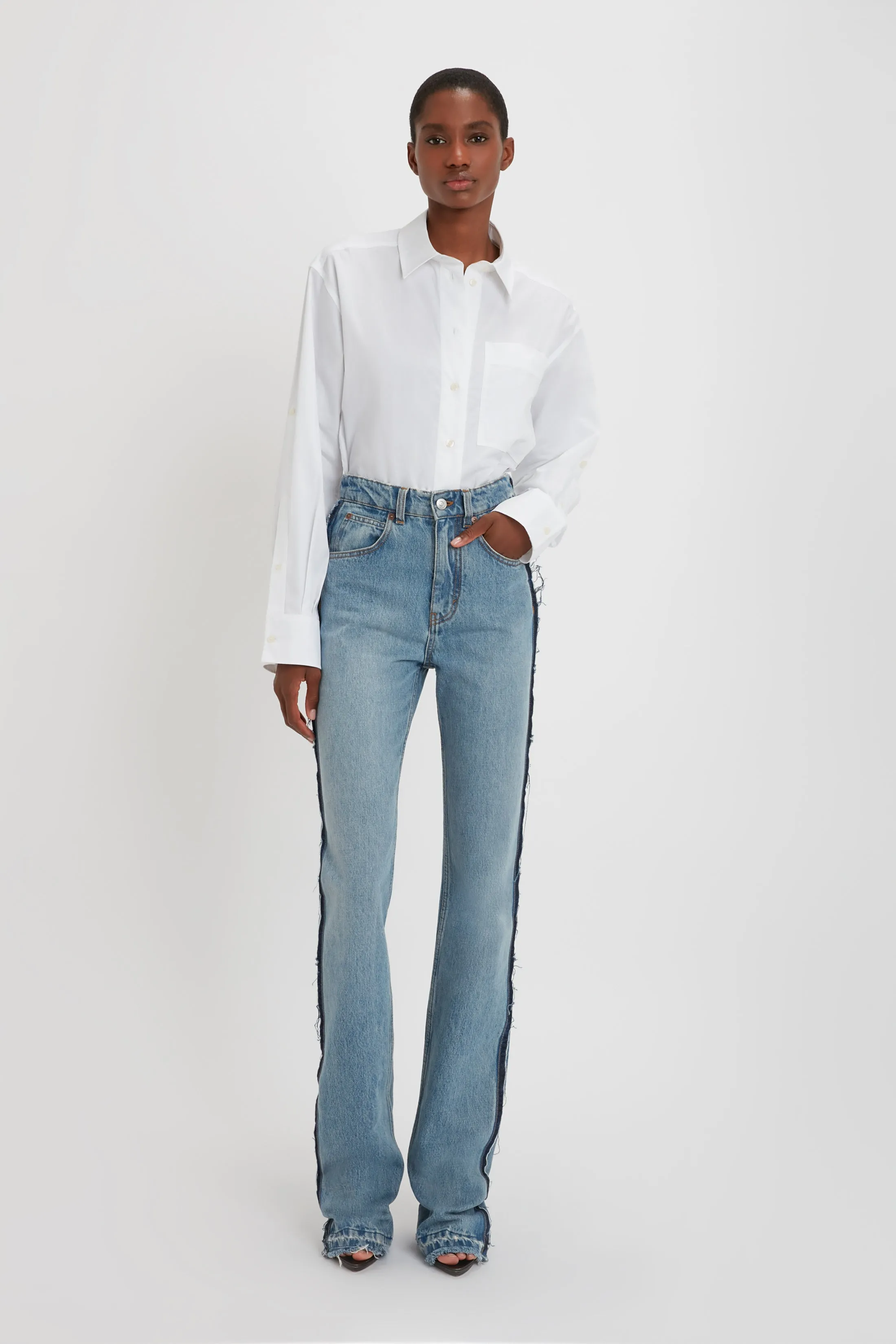 Cropped Patch Pocket Shirt In White sold by Victoria Beckham product image thumbnail 3