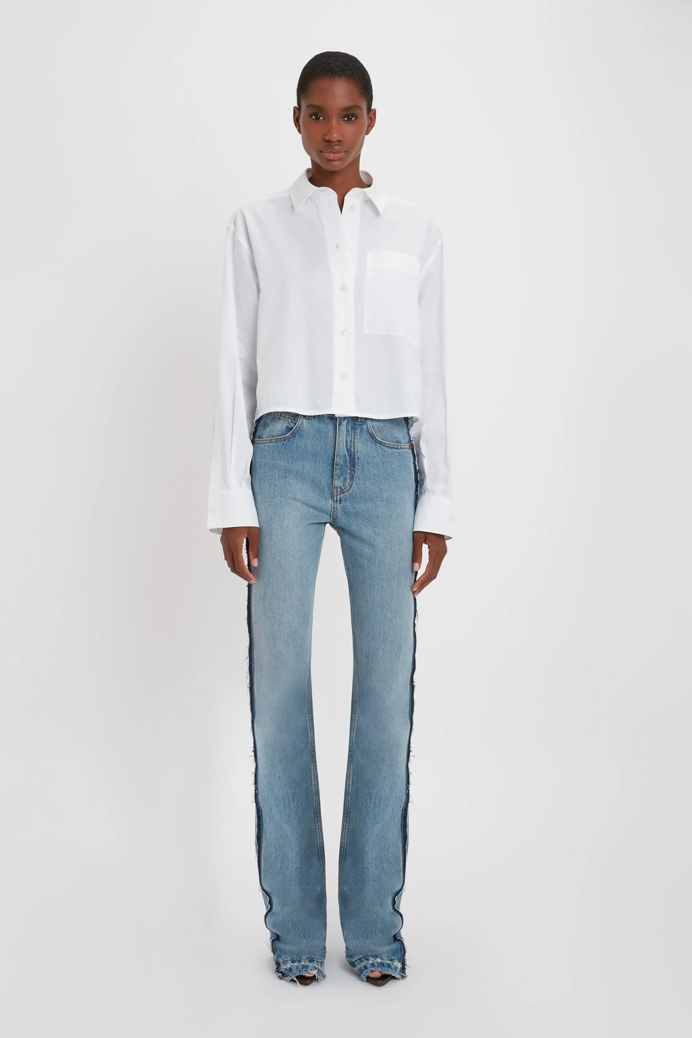 Cropped Patch Pocket Shirt In White sold by Victoria Beckham