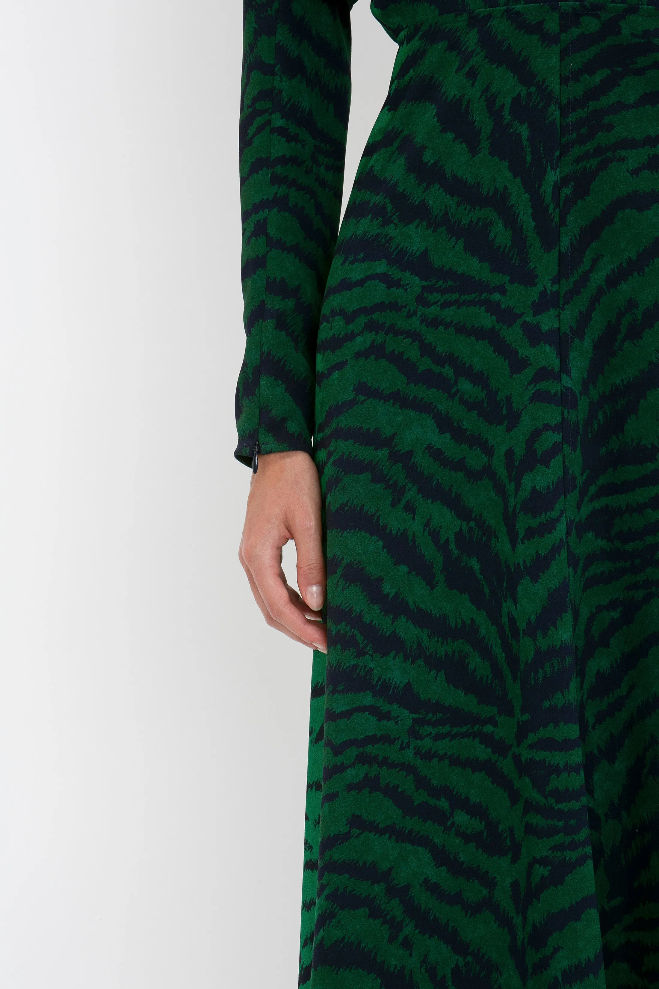 Dolman Midi Dress In Green-Navy Tiger Print sold by Victoria Beckham product image thumbnail 5