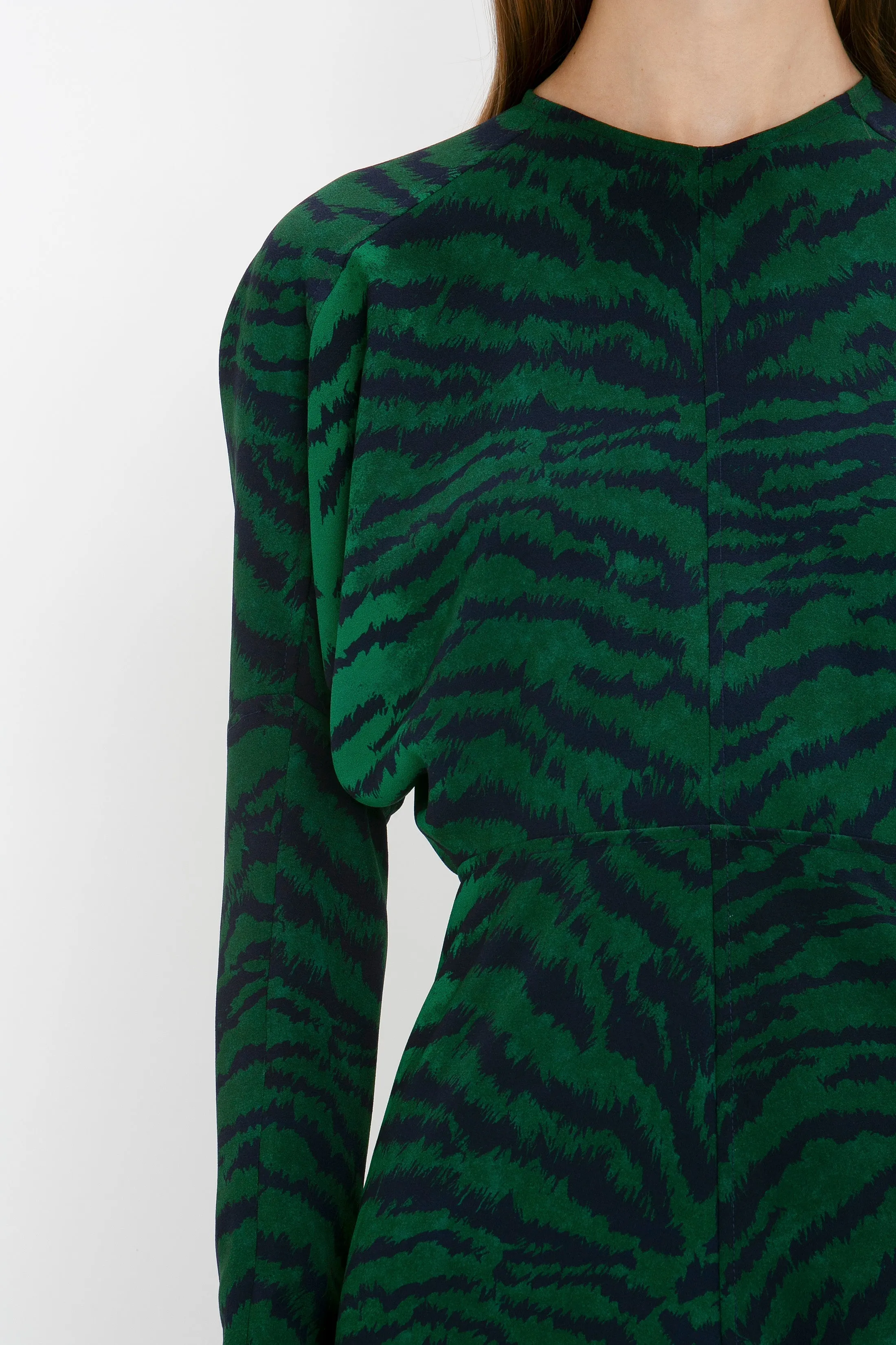 Dolman Midi Dress In Green-Navy Tiger Print sold by Victoria Beckham product image thumbnail 4