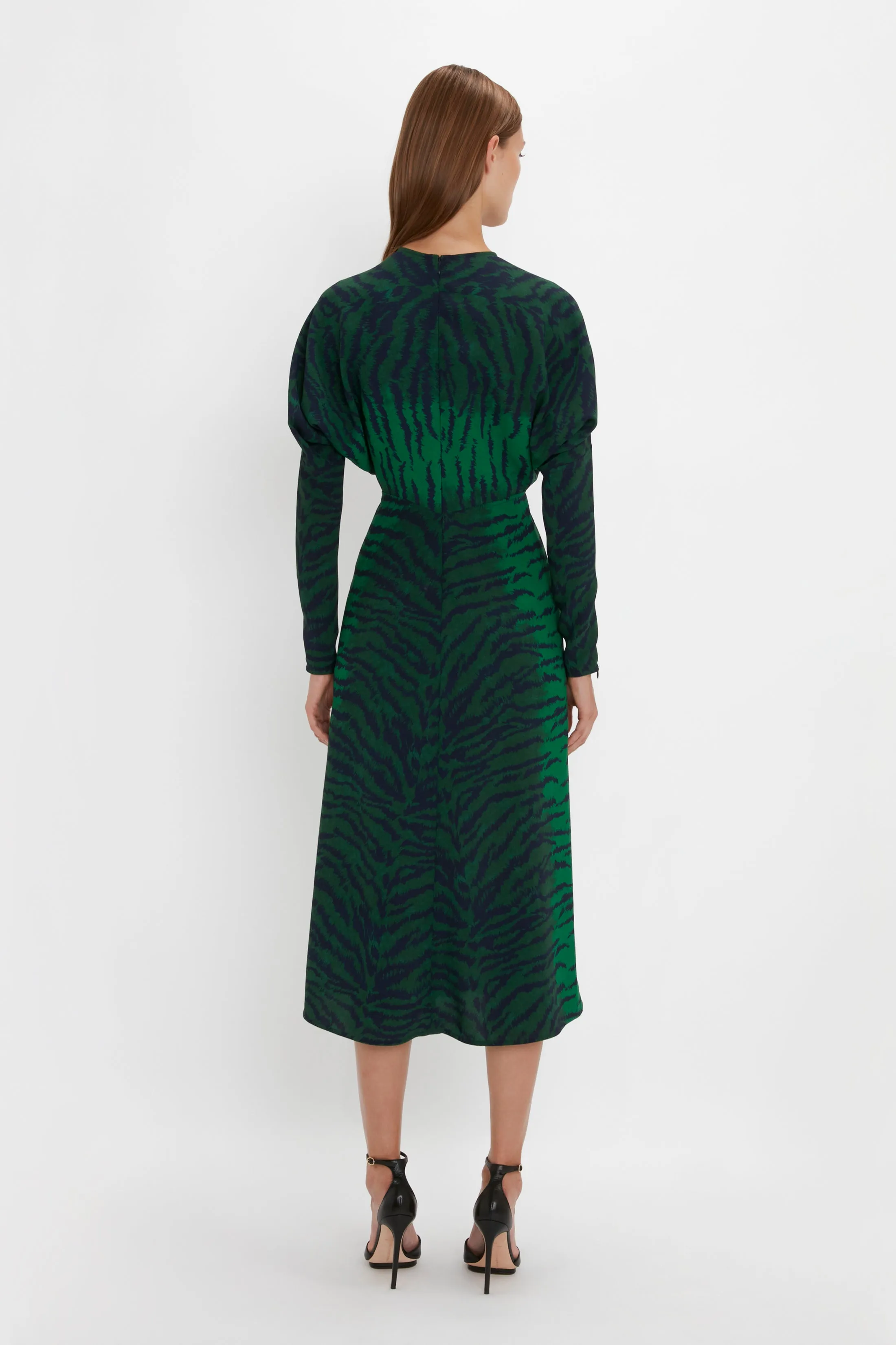 Dolman Midi Dress In Green-Navy Tiger Print sold by Victoria Beckham product image thumbnail 3
