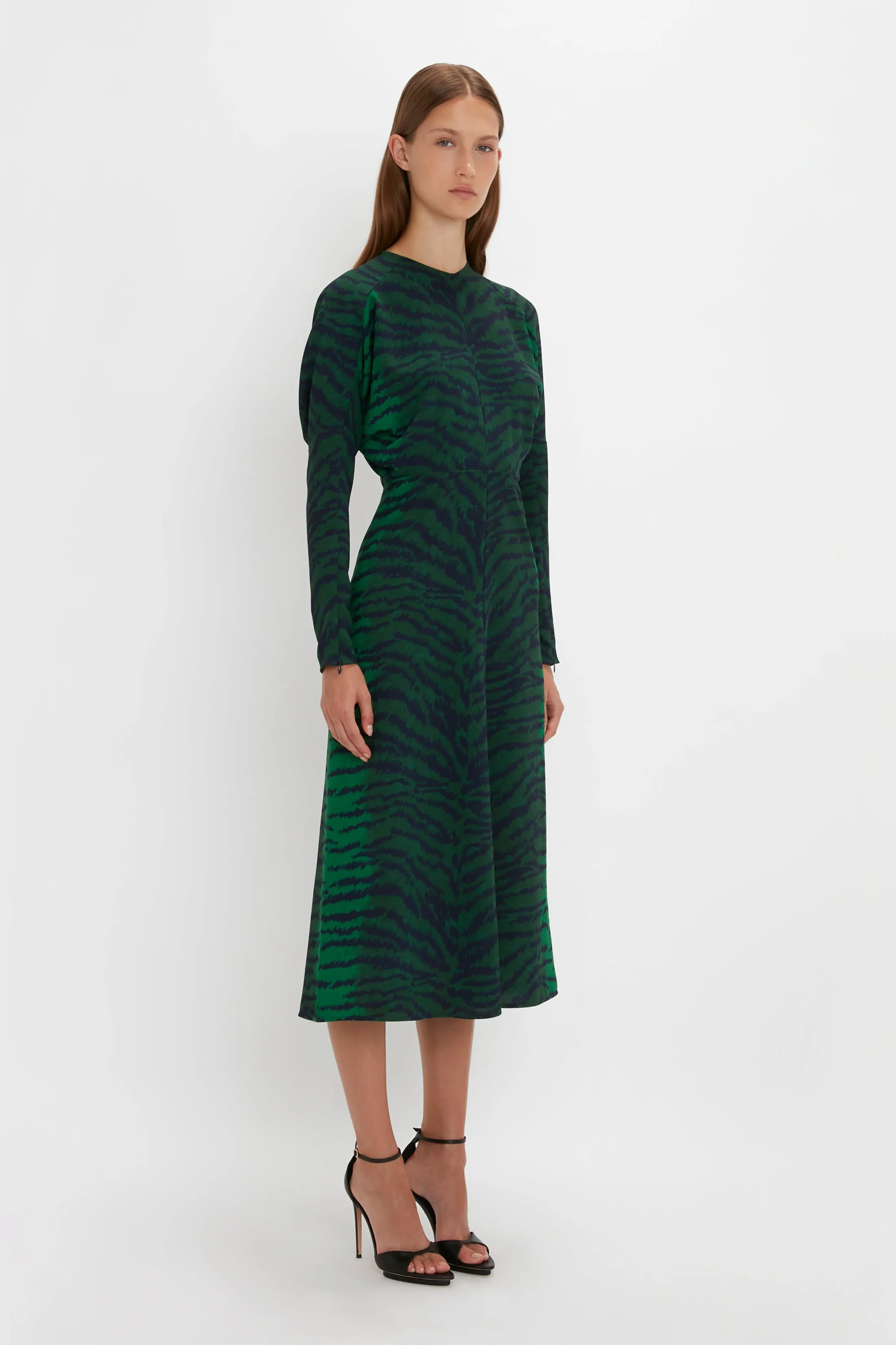 Dolman Midi Dress In Green-Navy Tiger Print sold by Victoria Beckham product image thumbnail 2