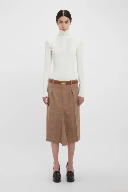 Asymmetric Tailored Skirt In Camel-Multi Check sold by Victoria Beckham