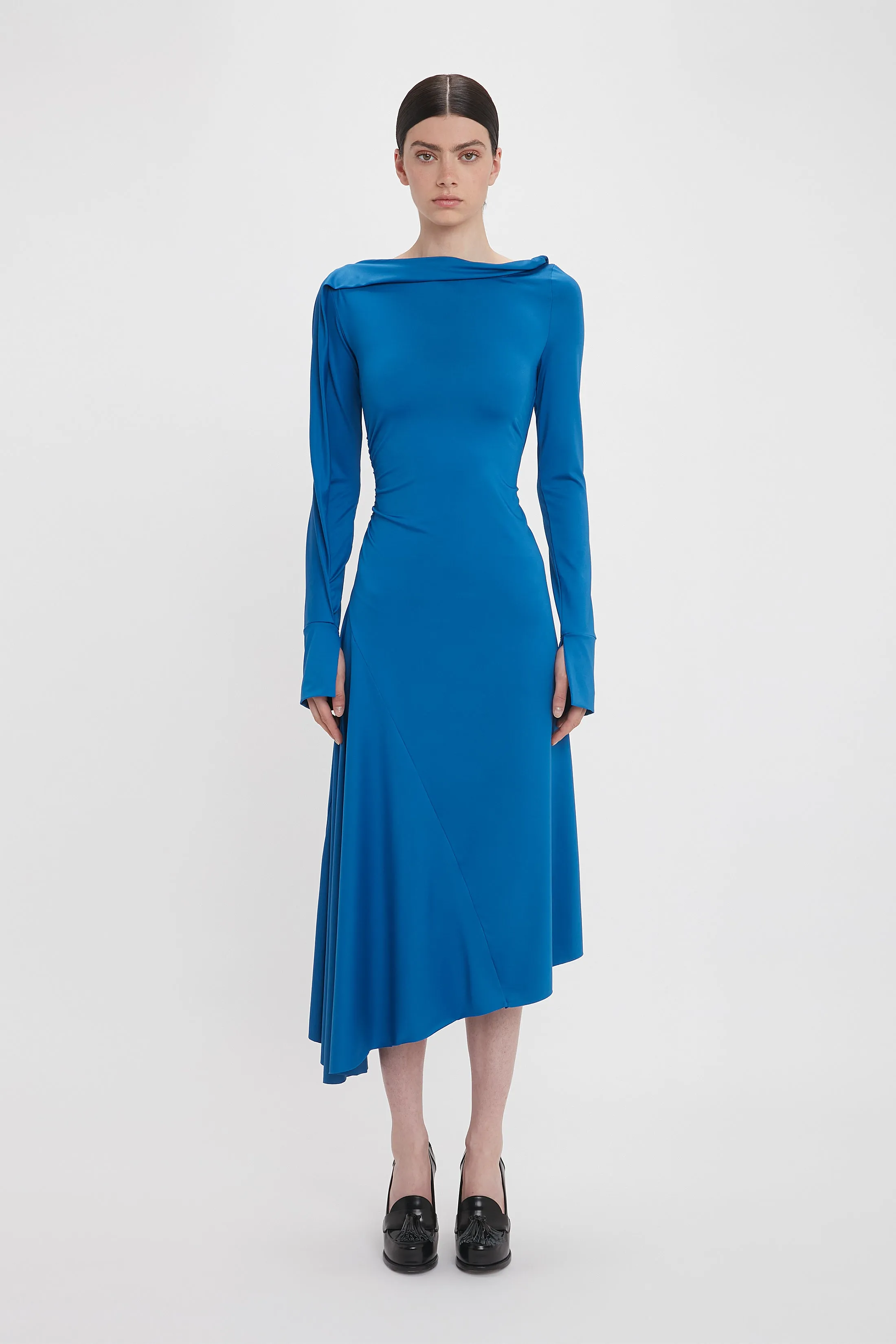 Long Sleeve Draped Jersey Midi Dress In Ocean Blue sold by Victoria Beckham