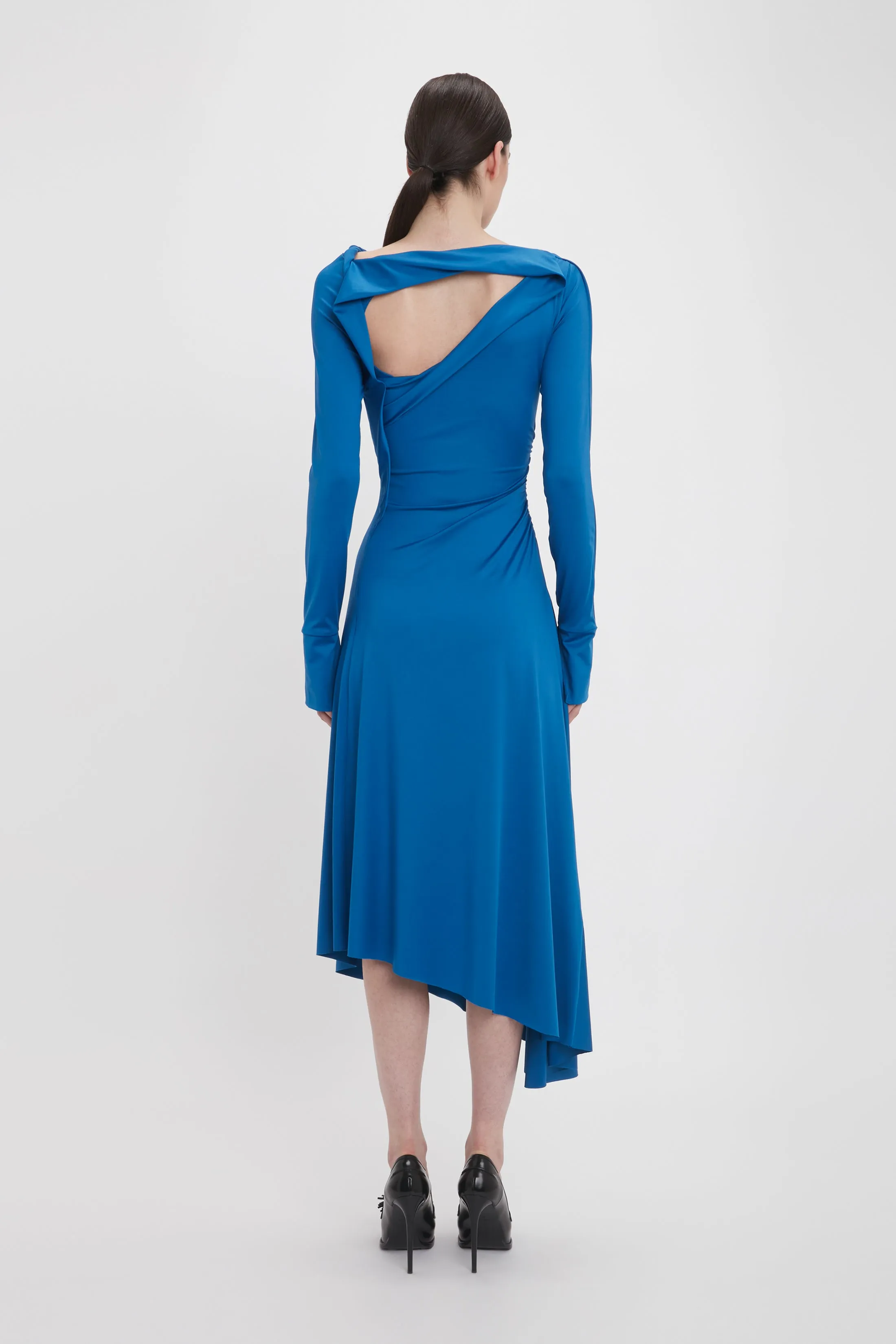 Long Sleeve Draped Jersey Midi Dress In Ocean Blue sold by Victoria Beckham product image thumbnail 3