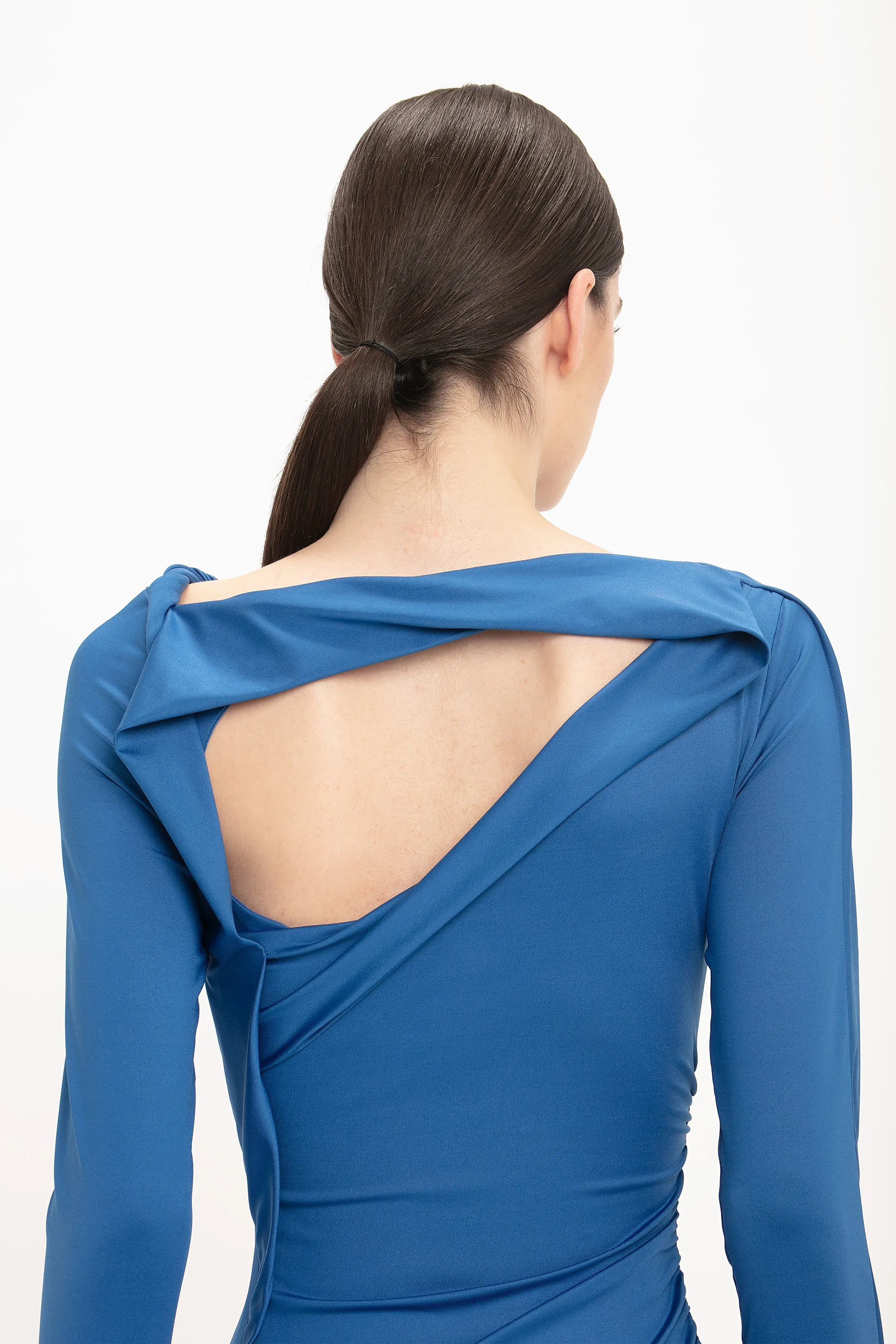 Long Sleeve Draped Jersey Midi Dress In Ocean Blue sold by Victoria Beckham product image thumbnail 5