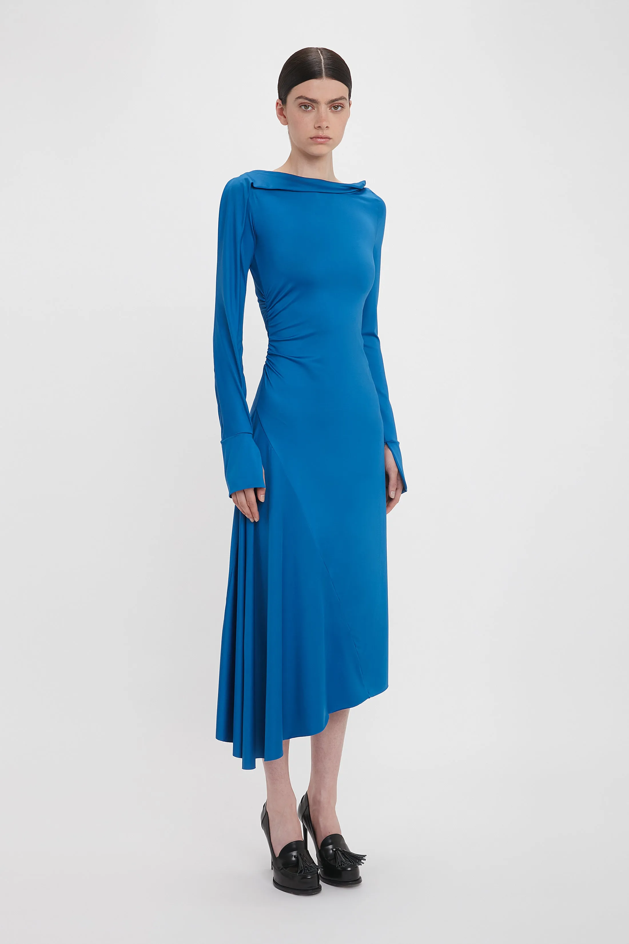 Long Sleeve Draped Jersey Midi Dress In Ocean Blue sold by Victoria Beckham product image thumbnail 2