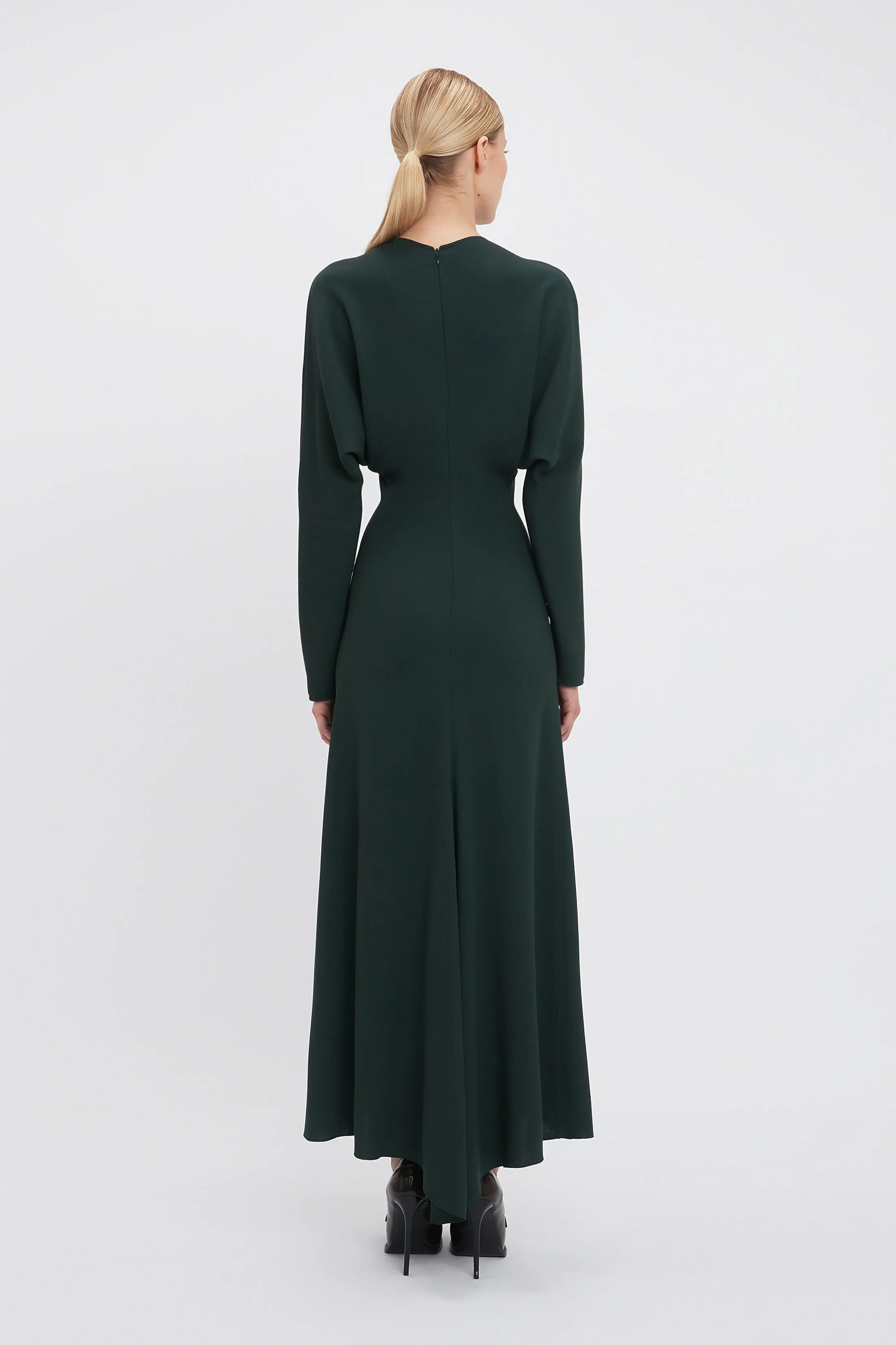Long Sleeve Draped Midi Dress In Seaweed sold by Victoria Beckham product image thumbnail 3