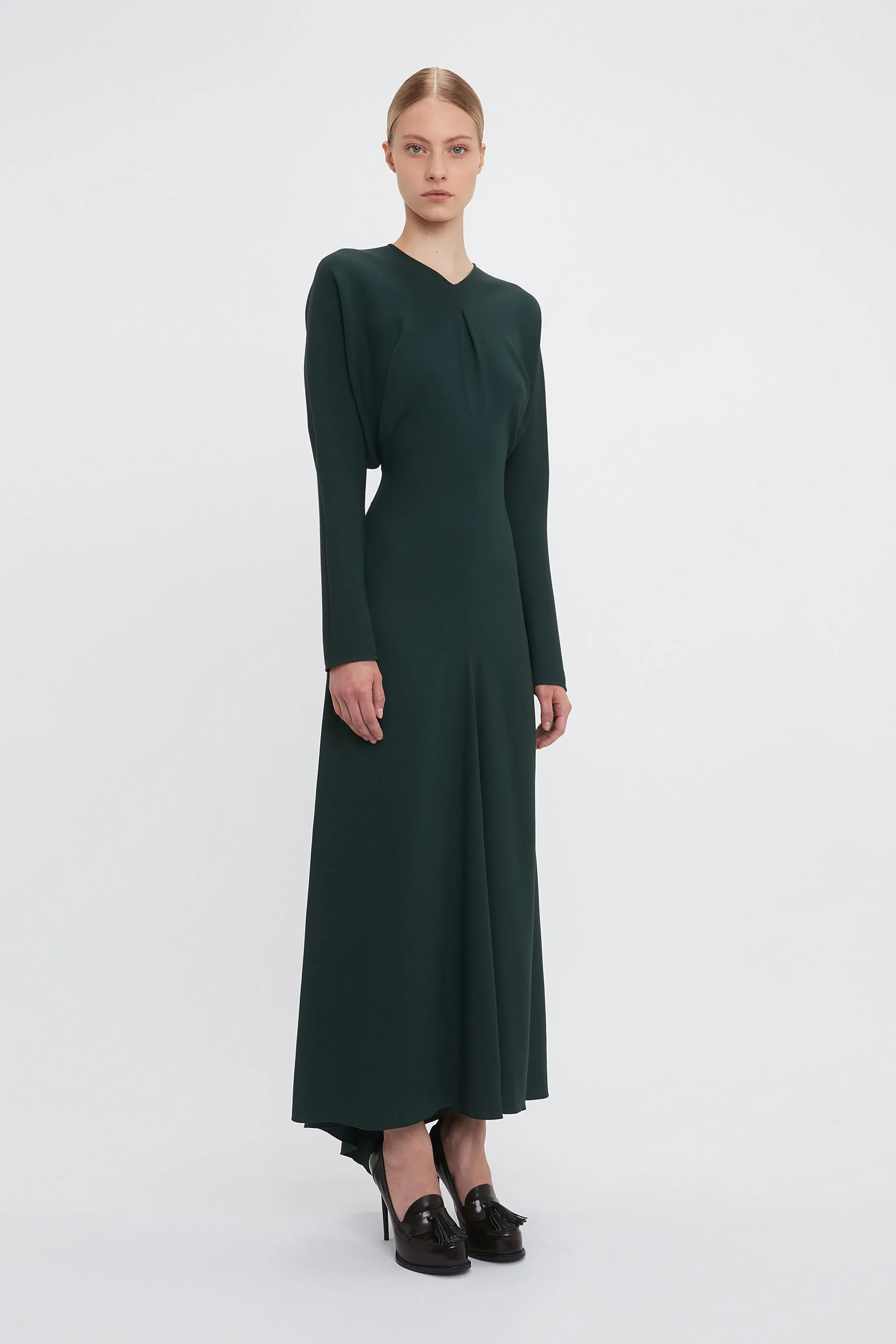 Long Sleeve Draped Midi Dress In Seaweed sold by Victoria Beckham product image thumbnail 2
