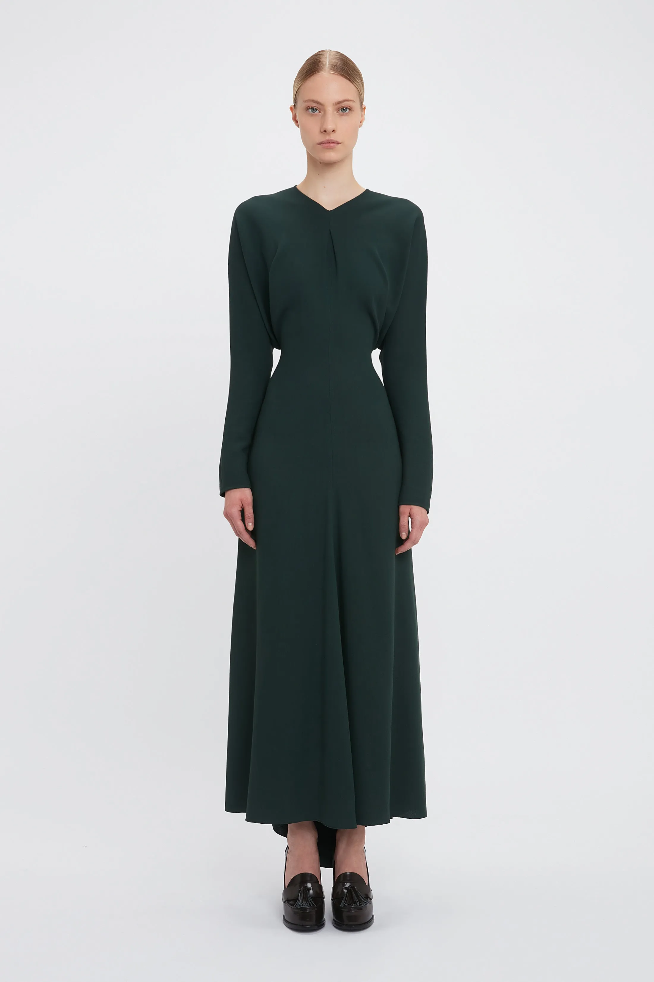 Long Sleeve Draped Midi Dress In Seaweed sold by Victoria Beckham