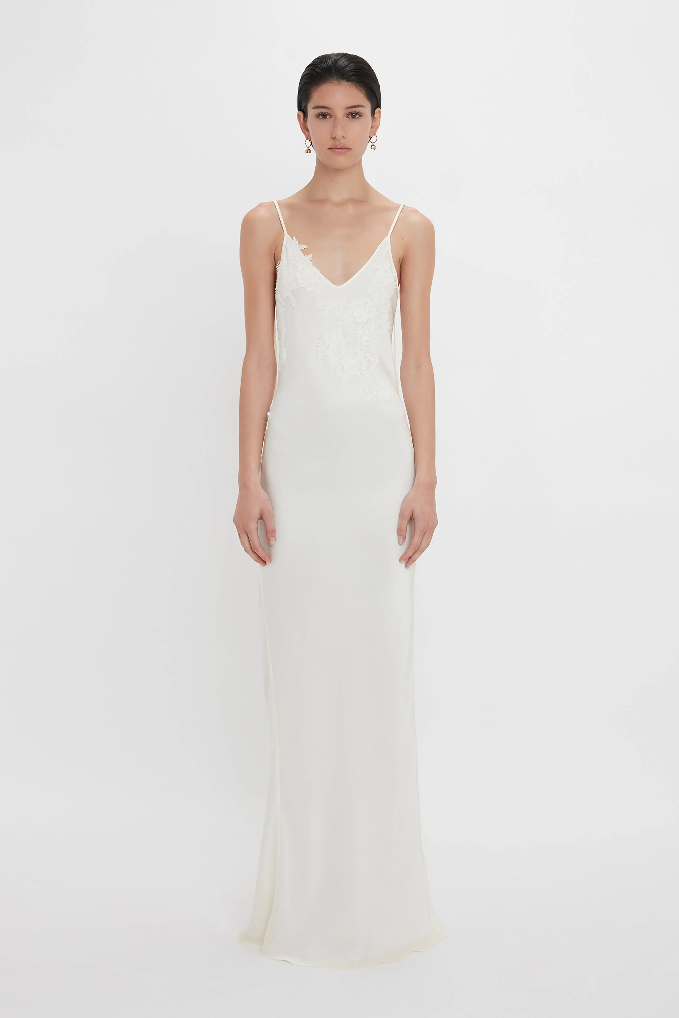 Lace Detail Floor-Length Cami Dress In Ivory sold by Victoria Beckham