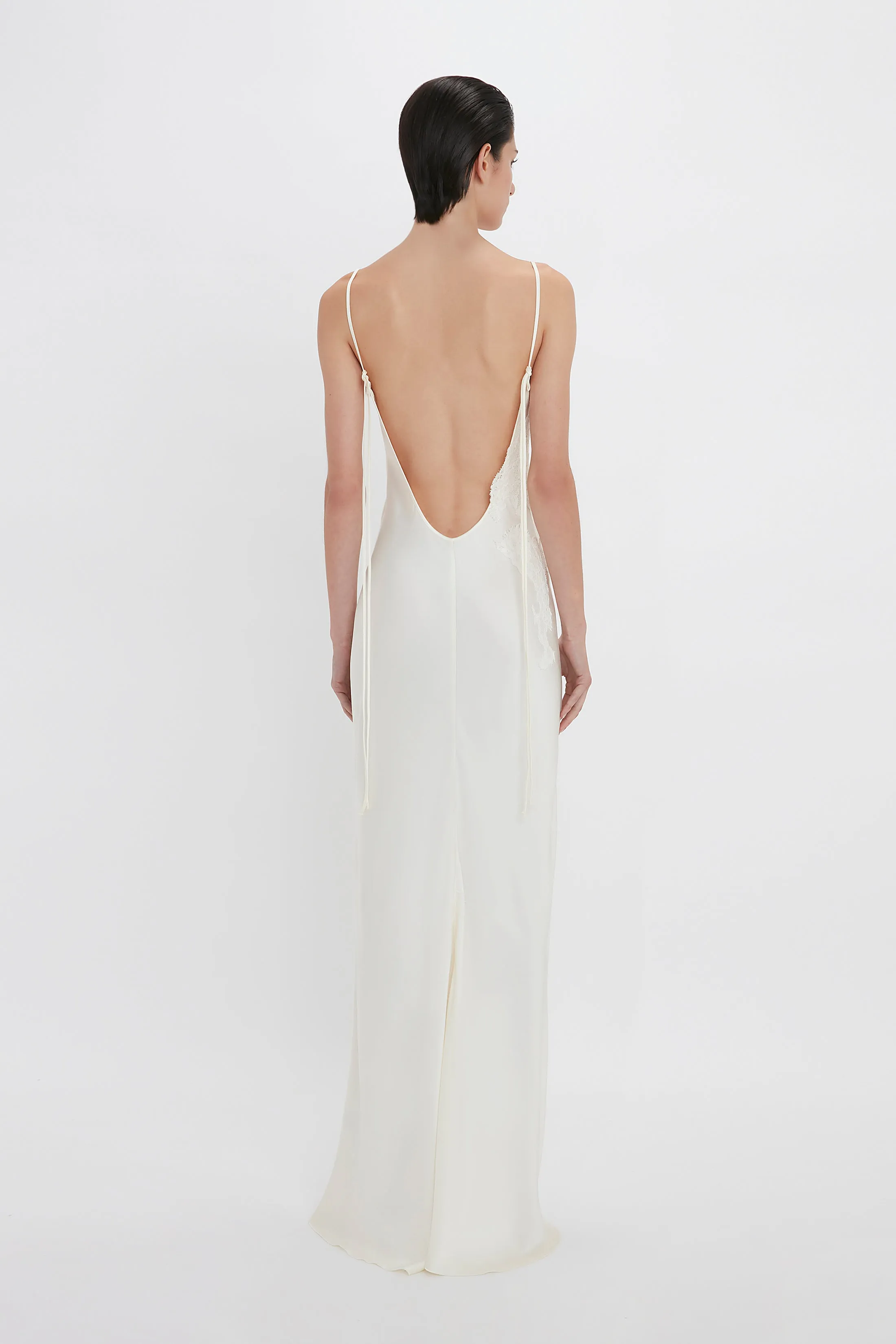 Lace Detail Floor-Length Cami Dress In Ivory sold by Victoria Beckham product image thumbnail 3