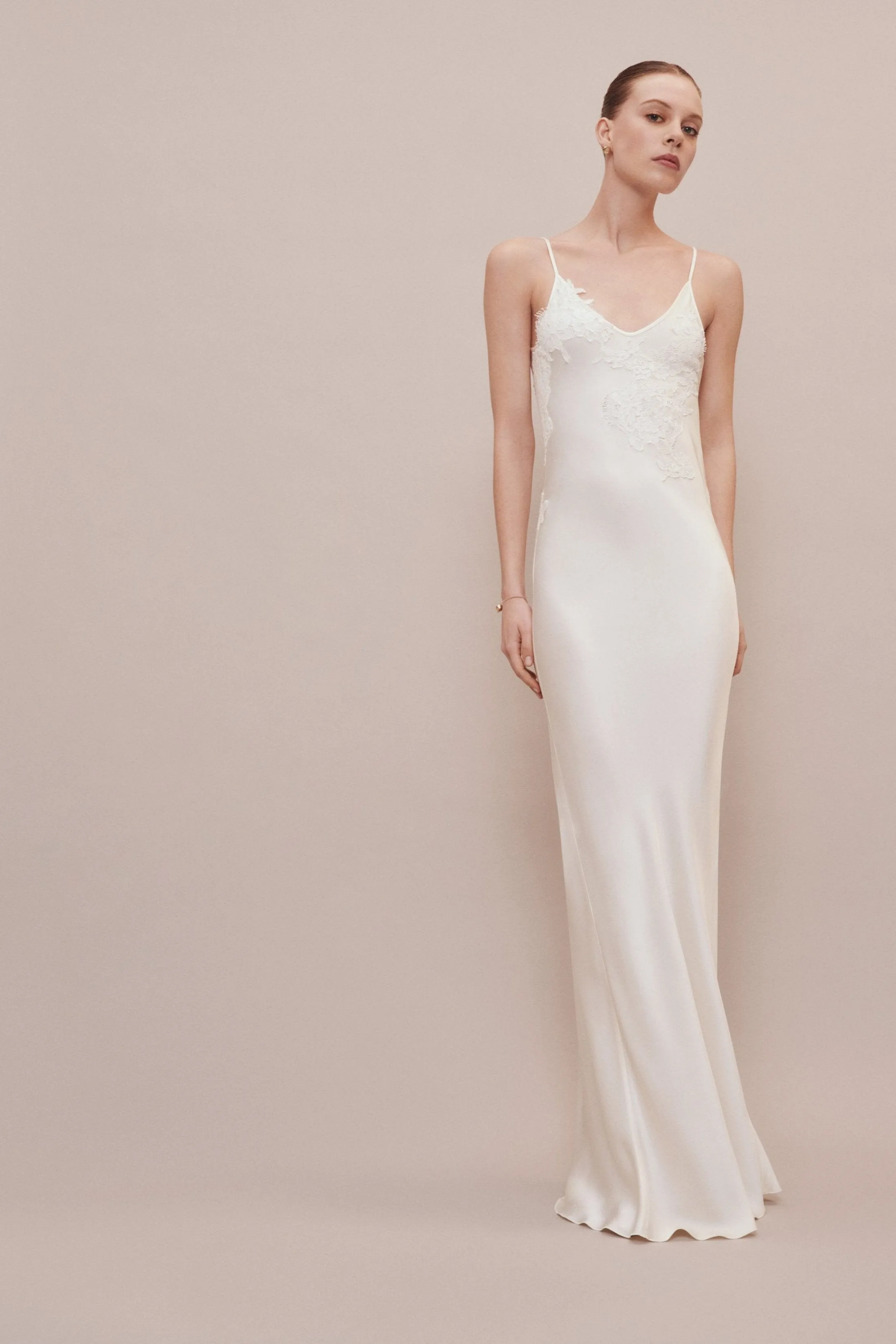 Lace Detail Floor-Length Cami Dress In Ivory sold by Victoria Beckham product image thumbnail 4
