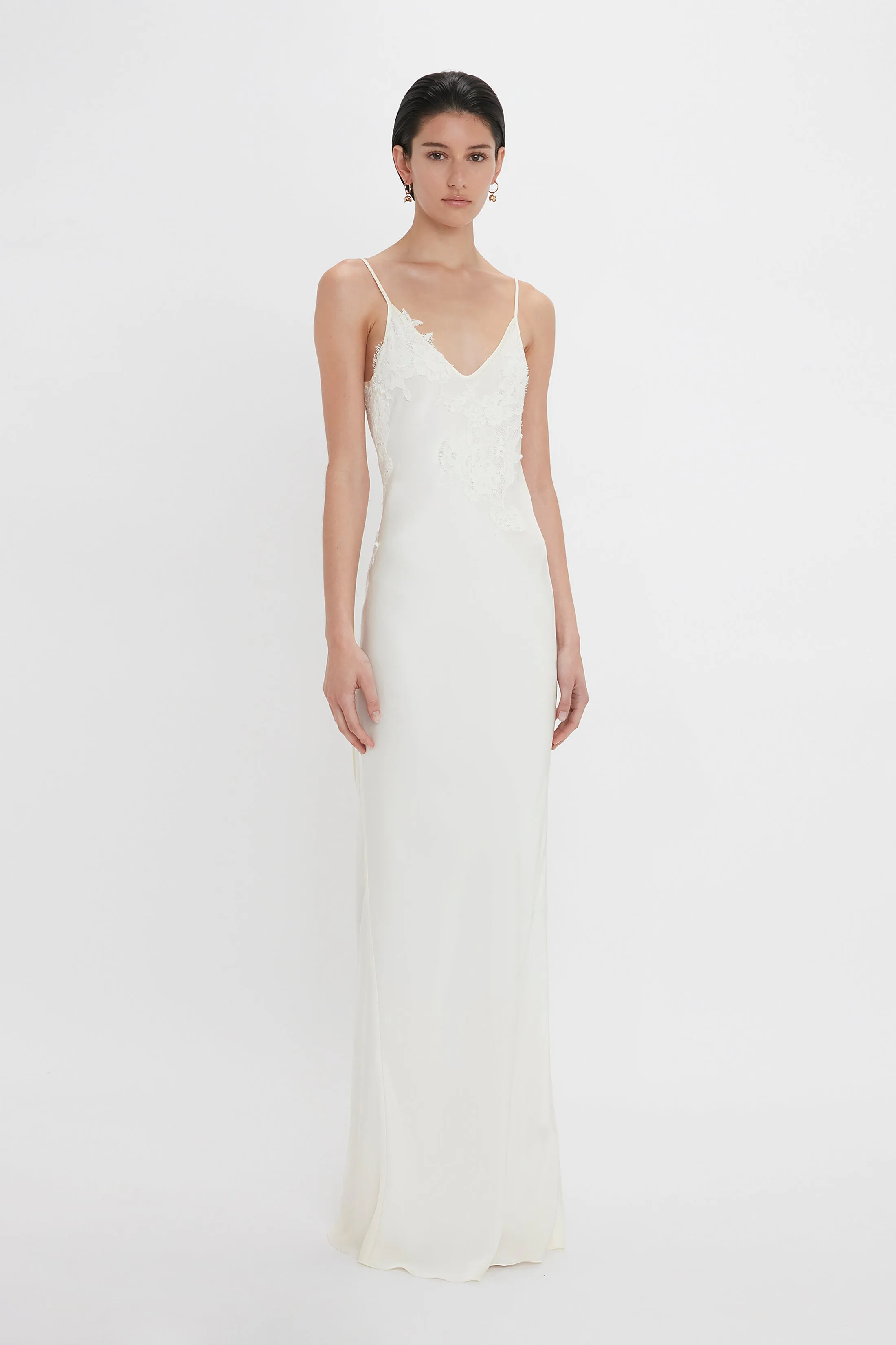 Lace Detail Floor-Length Cami Dress In Ivory sold by Victoria Beckham product image thumbnail 2